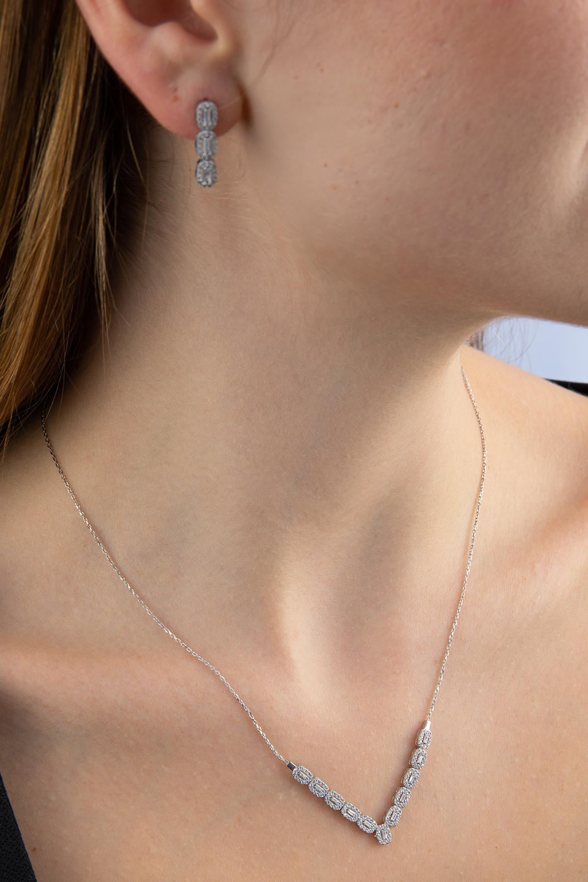 14ct Gold Baguette Set ( Earrings - Necklace )