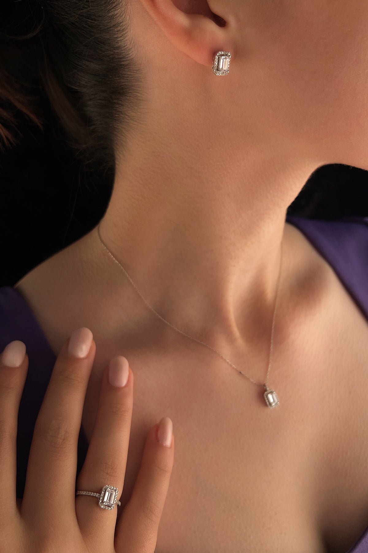 14ct Gold Baguette Set  (Ring - Earrings - Necklace )