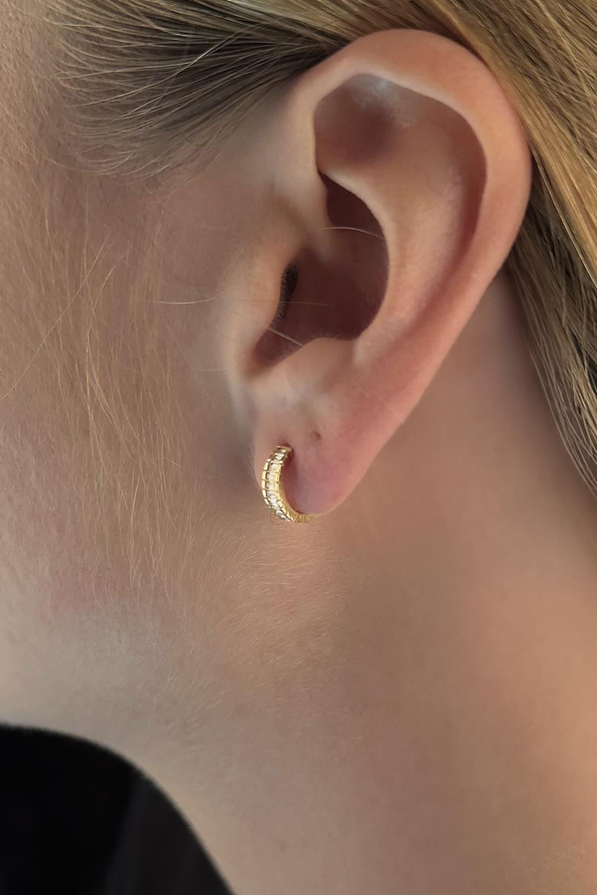 14ct Gold Baguette Stone Huggie Earrings