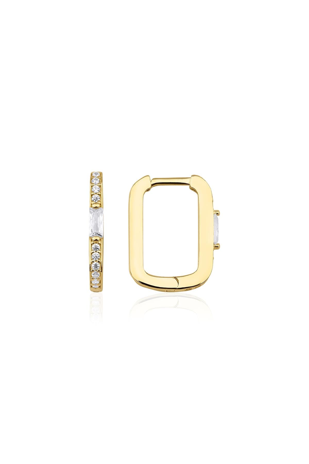 14ct Gold Baguette Stone Rectangle Earrings