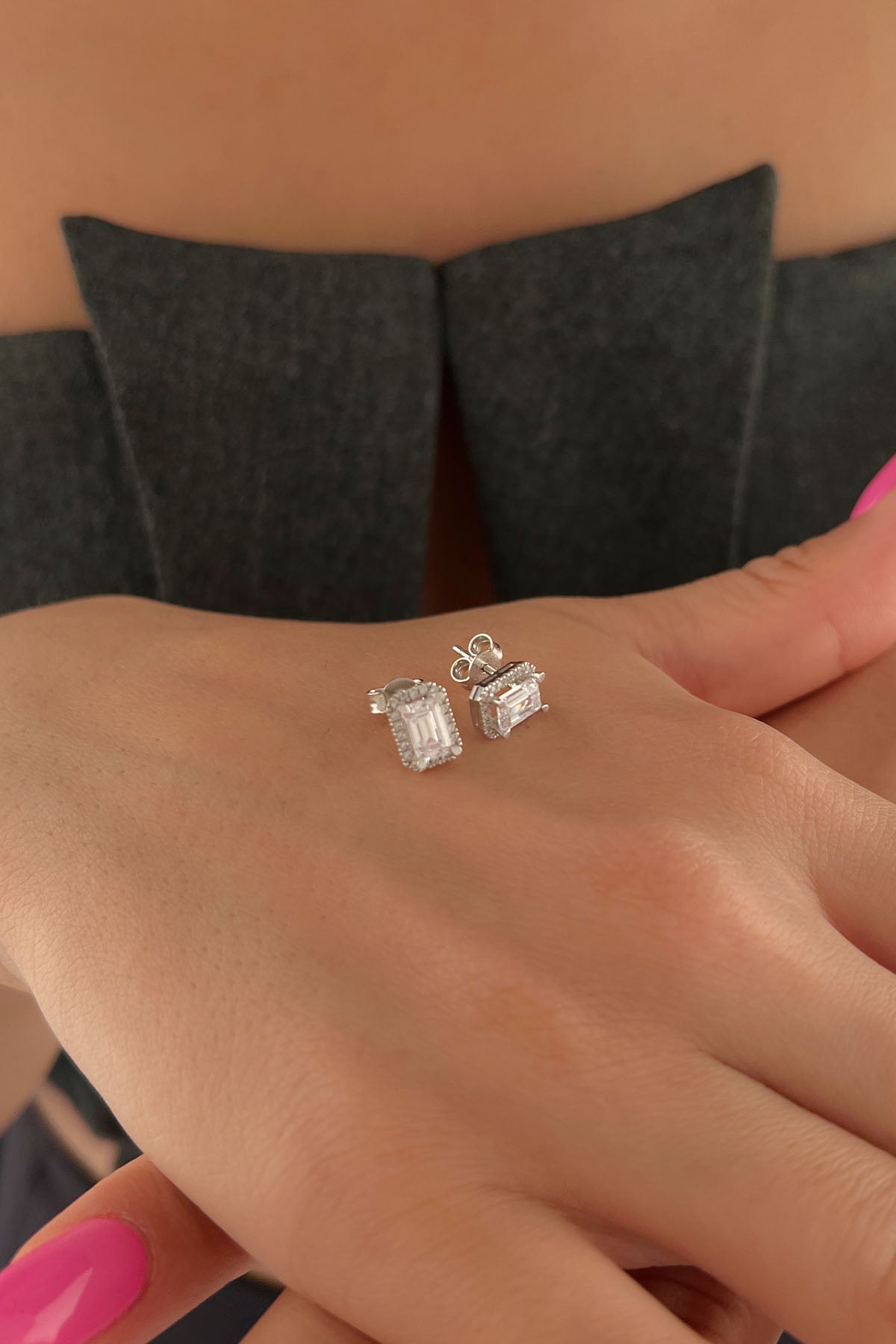 14ct Gold Baguette Stud Earrings