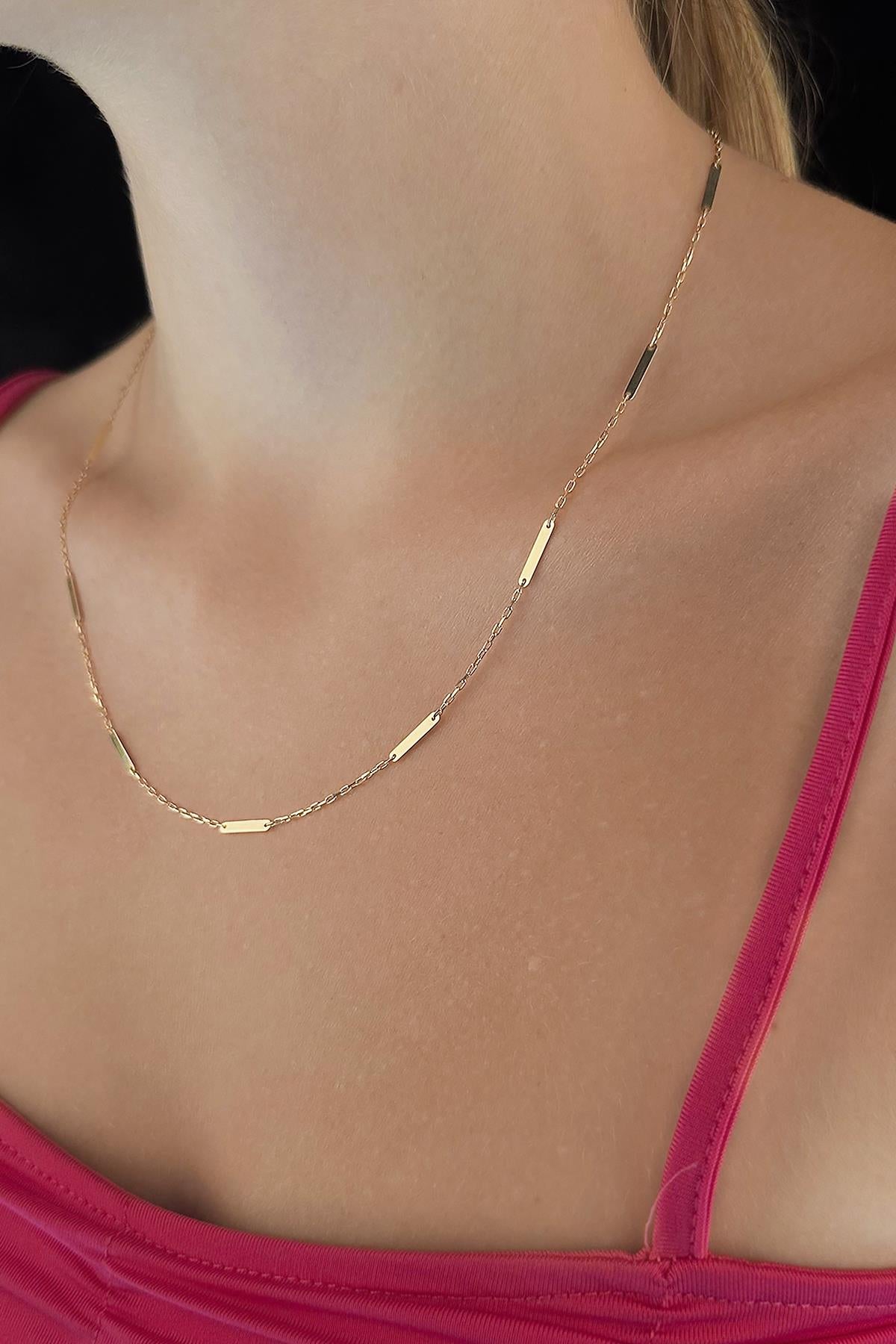 14K Gold Bar Link Station Chain