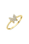 14ct Gold Beaded Butterfly Ring With Stone