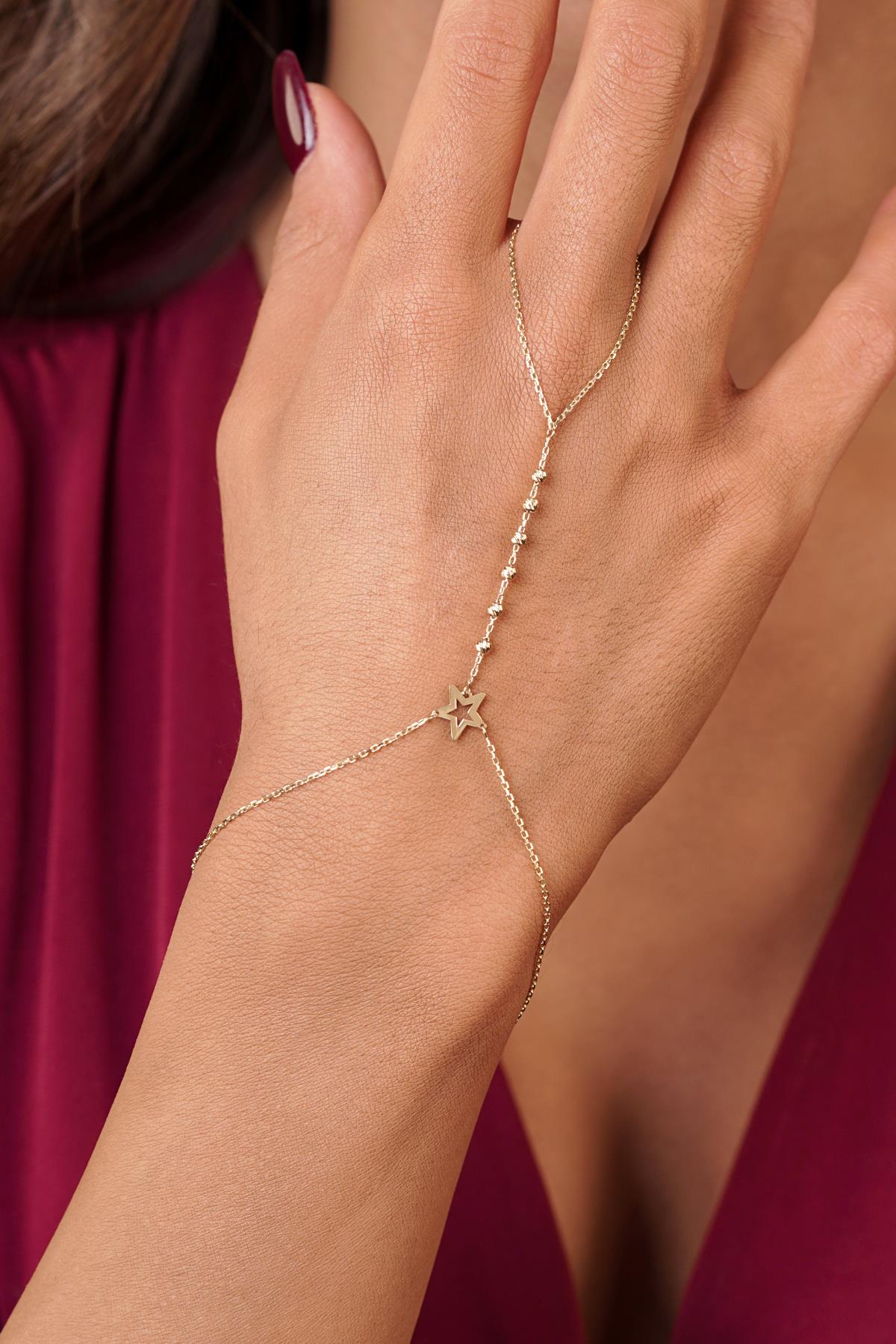 14ct Gold Beaded Hand Chain with Star Detail