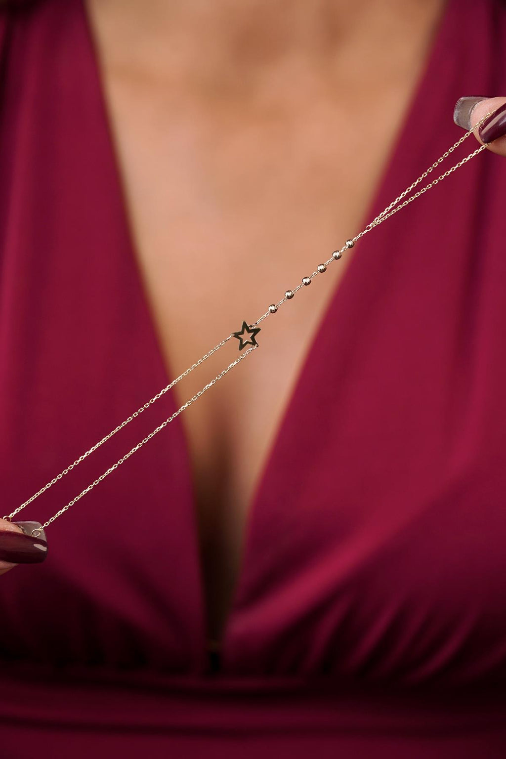 14ct Gold Beaded Hand Chain with Star Detail