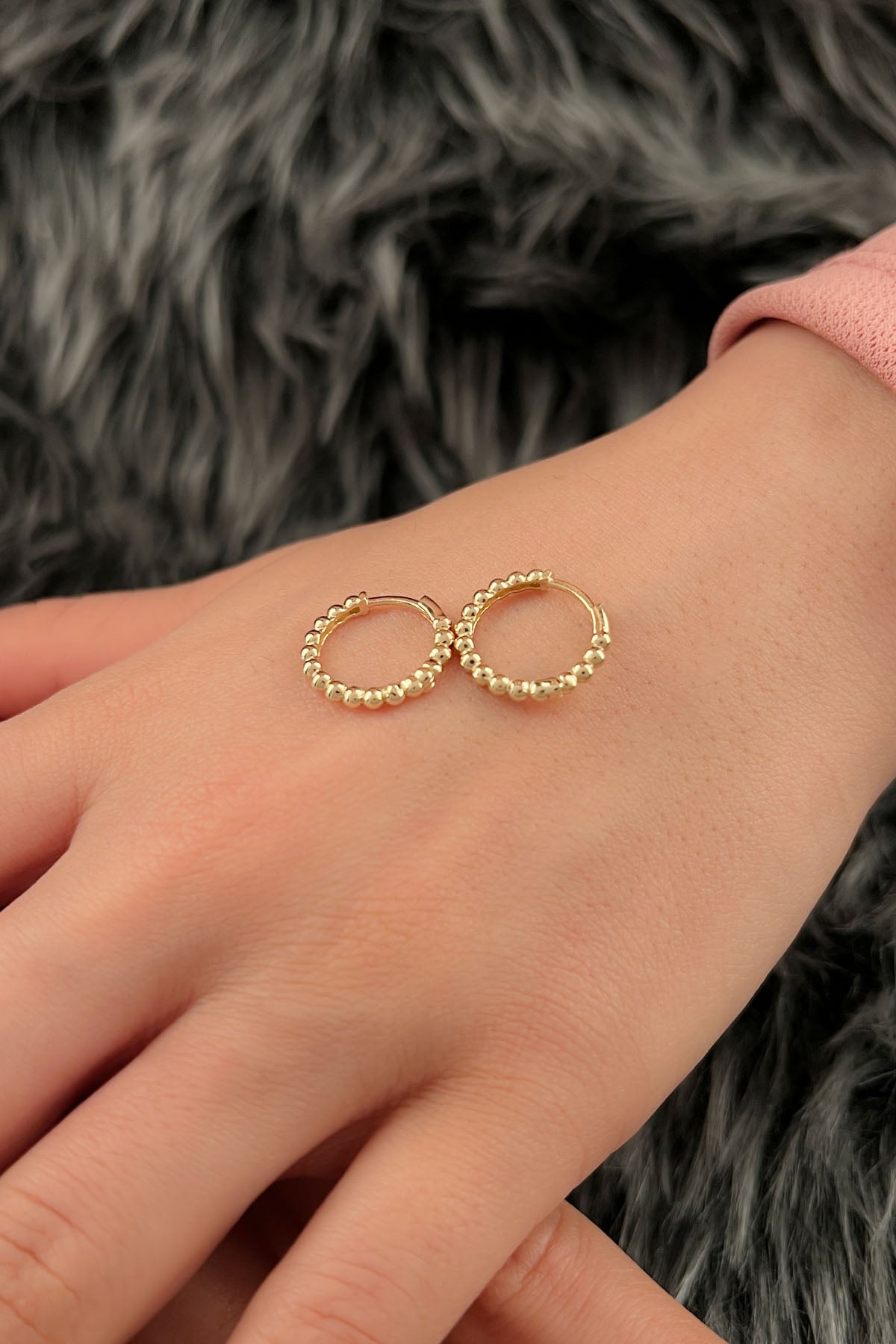 14K Gold Beaded Huggie Earrings