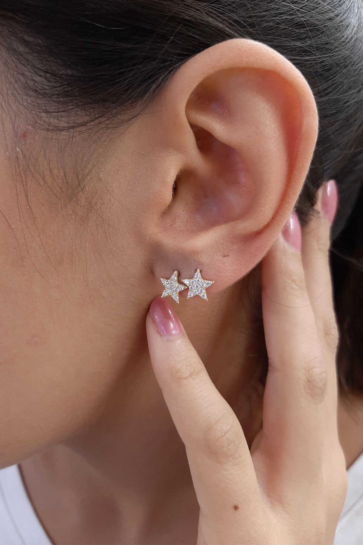 14ct Gold Big Star Stone Stud Earrings
