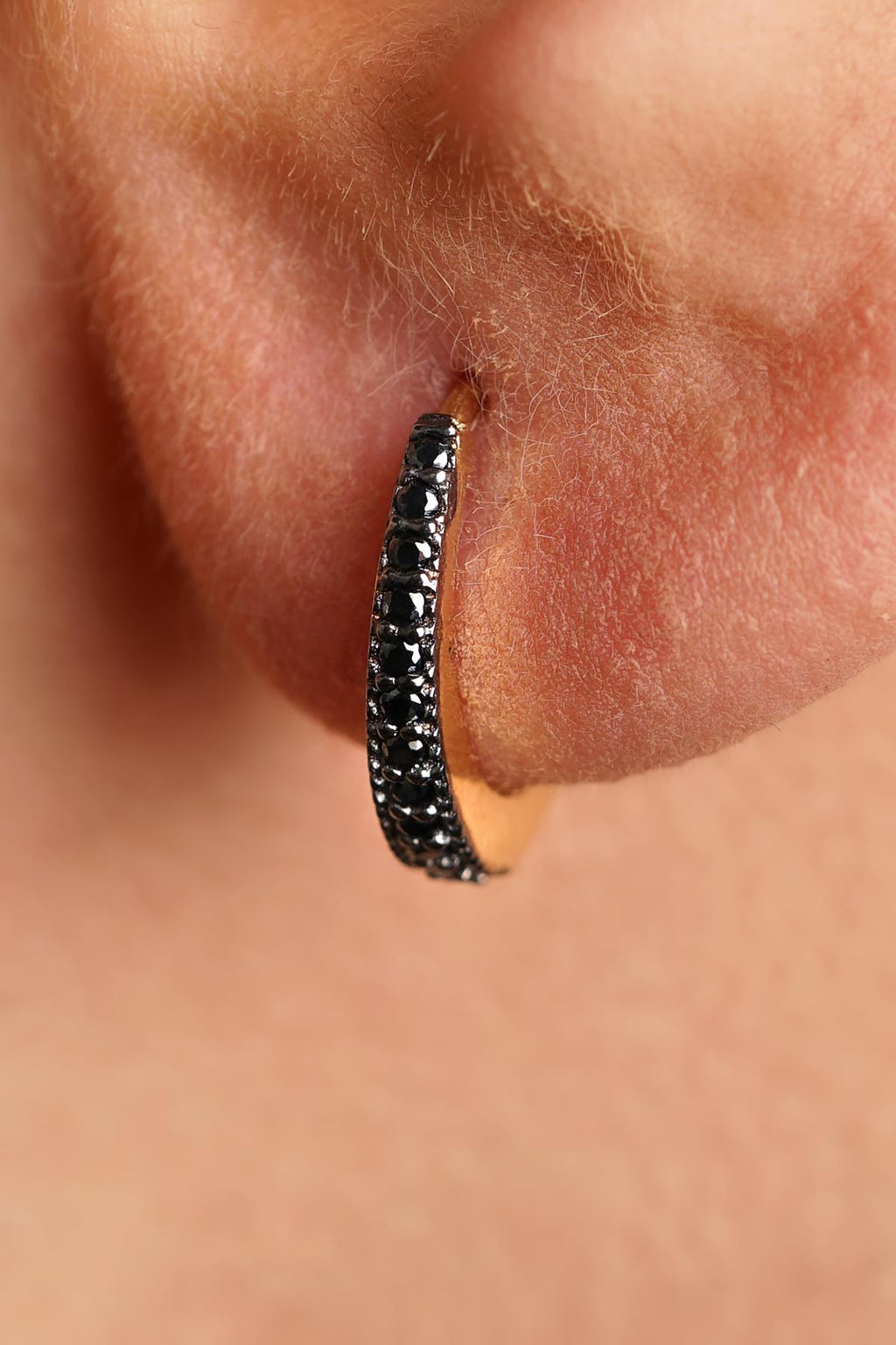 14ct Gold Black Stone Huggie Hoop Earrings