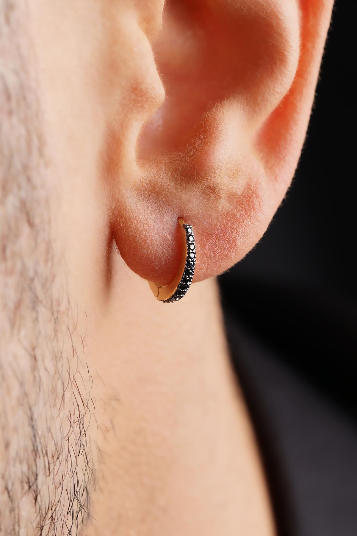 14ct Gold Black Stone Huggie Hoop Earrings