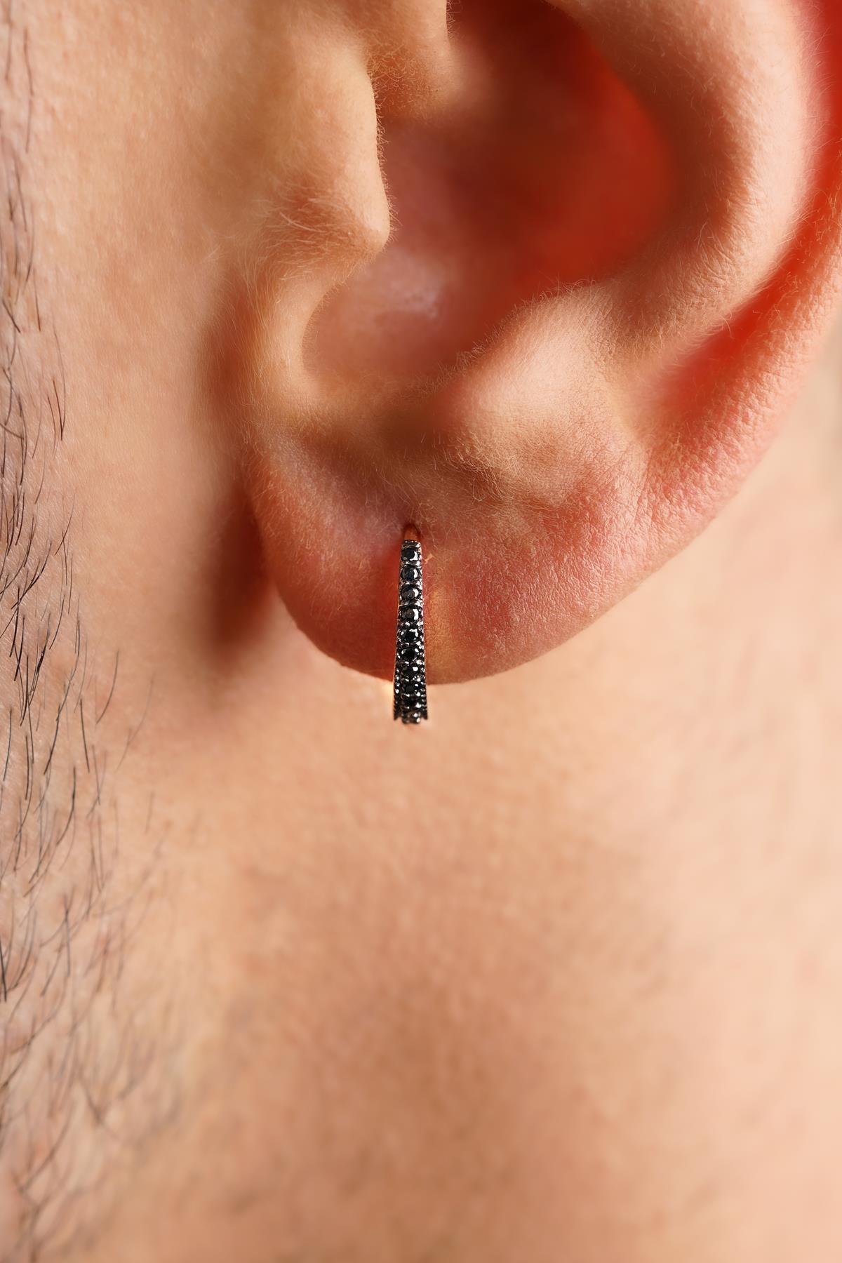 14ct Gold Black Stone Huggie Hoop Earrings