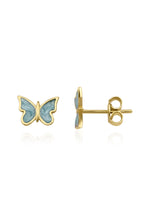 14ct Gold Blue Butterfly Earrings