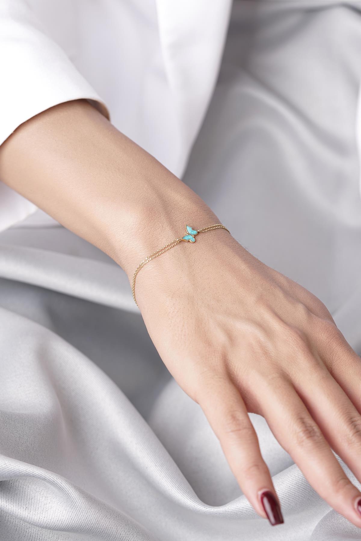 14ct Gold Blue Enamel Butterfly Bracelet