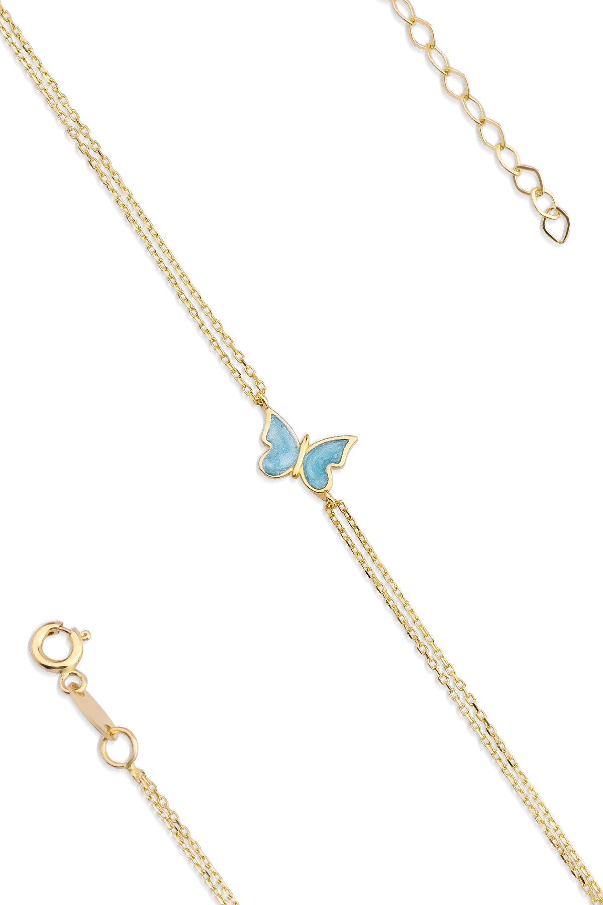 14ct Gold Blue Enamel Butterfly Bracelet
