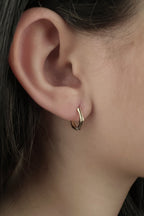 14ct Gold Bone Shape Hexagon Huggie Hoop Earrings