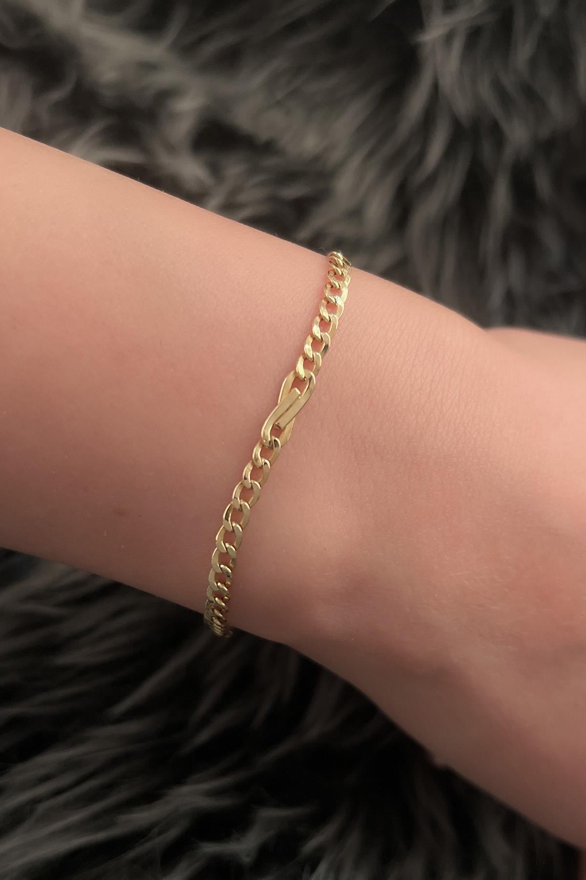 14ct Gold Bow Tie Cuban Link Chain Bracelet