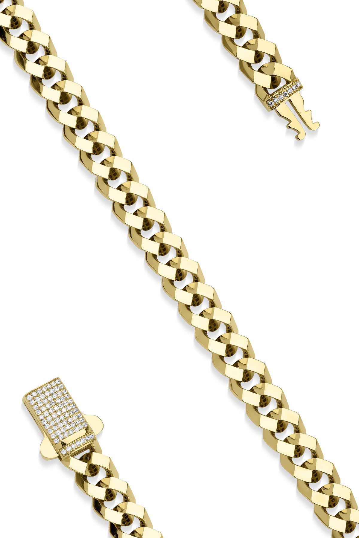 14K Gold Buckle Cornered Cuban Bracelet With Stone