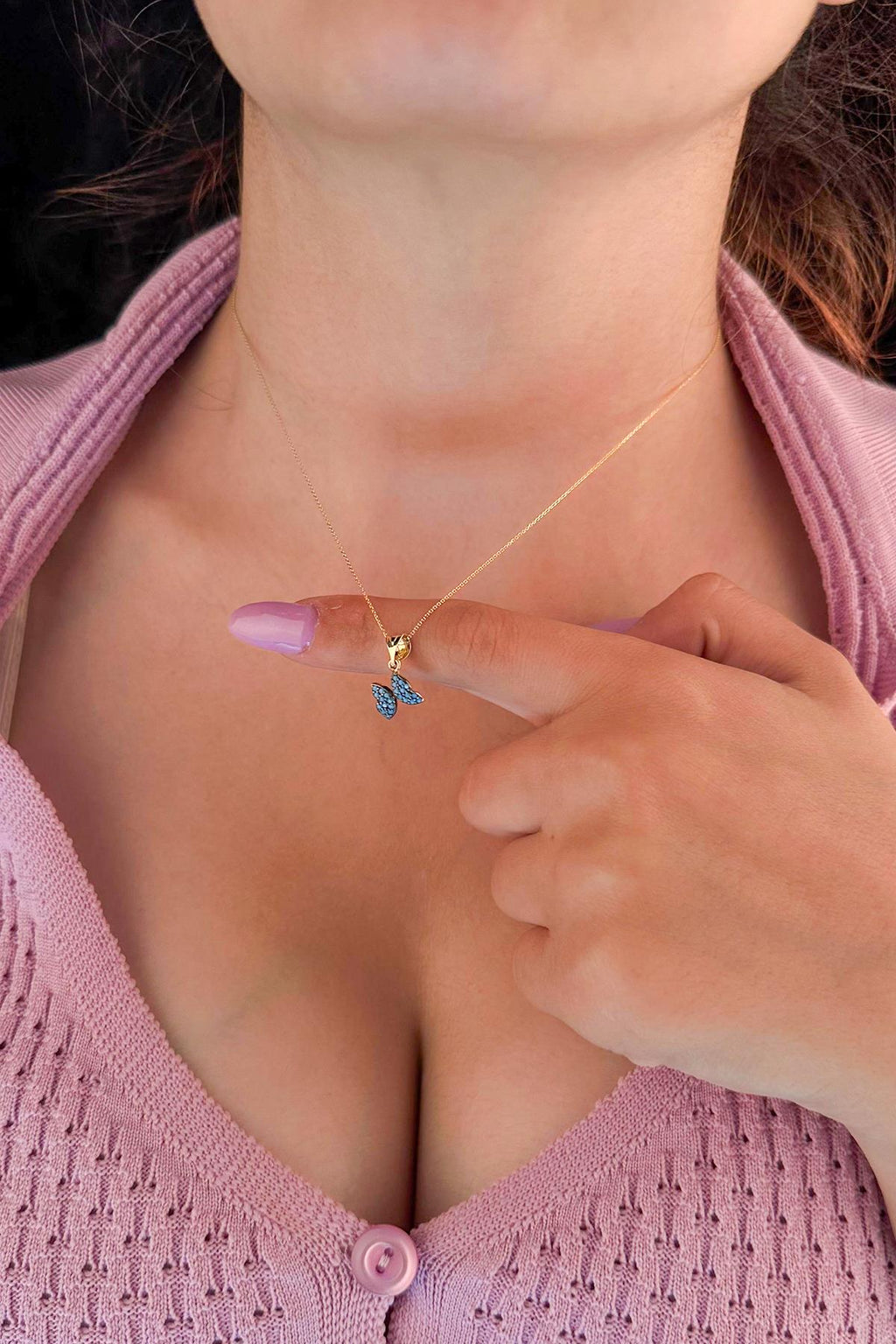 14ct Gold Cable Turquoise Stone Butterfly Necklace