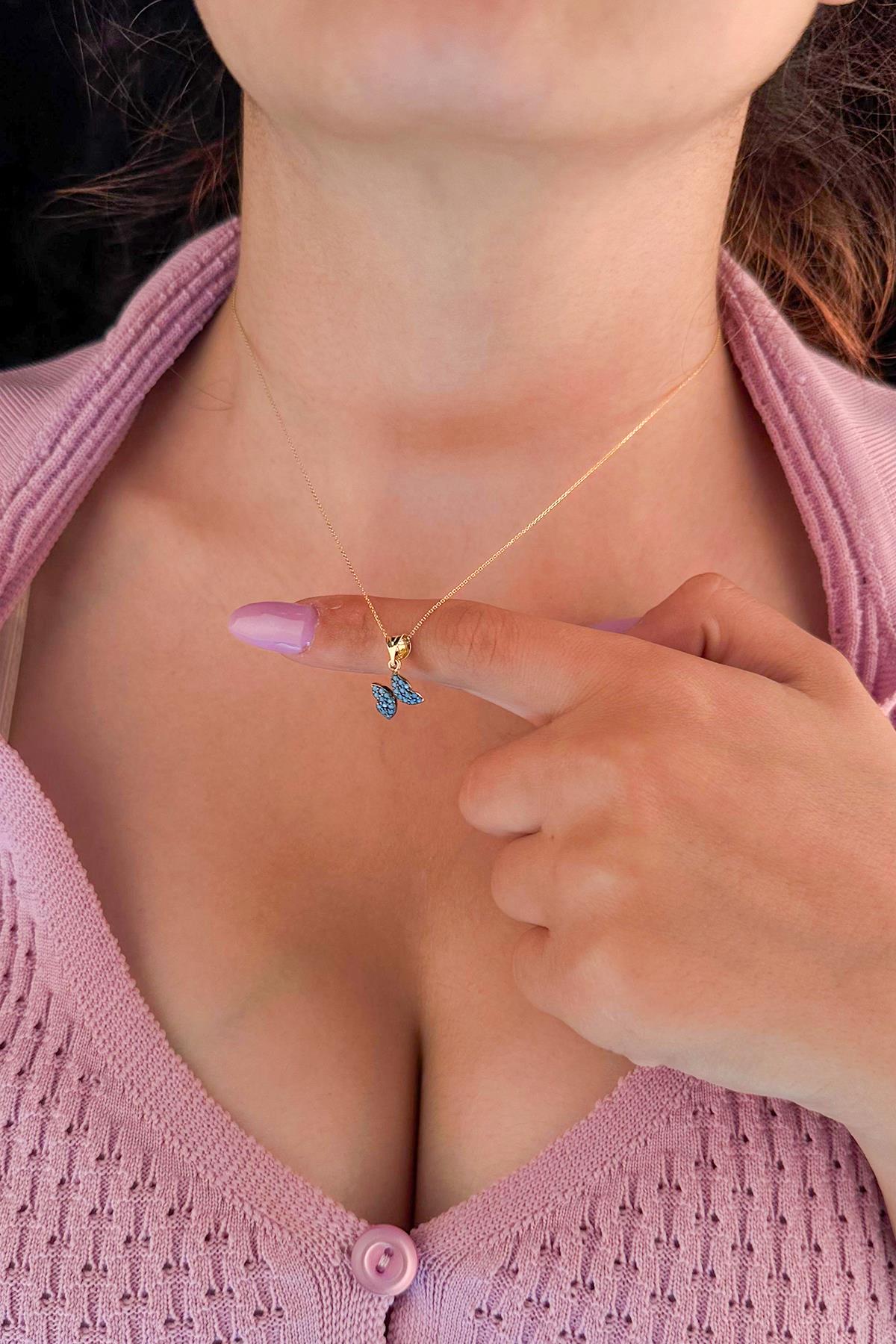 14ct Gold Cable Turquoise Stone Butterfly Necklace