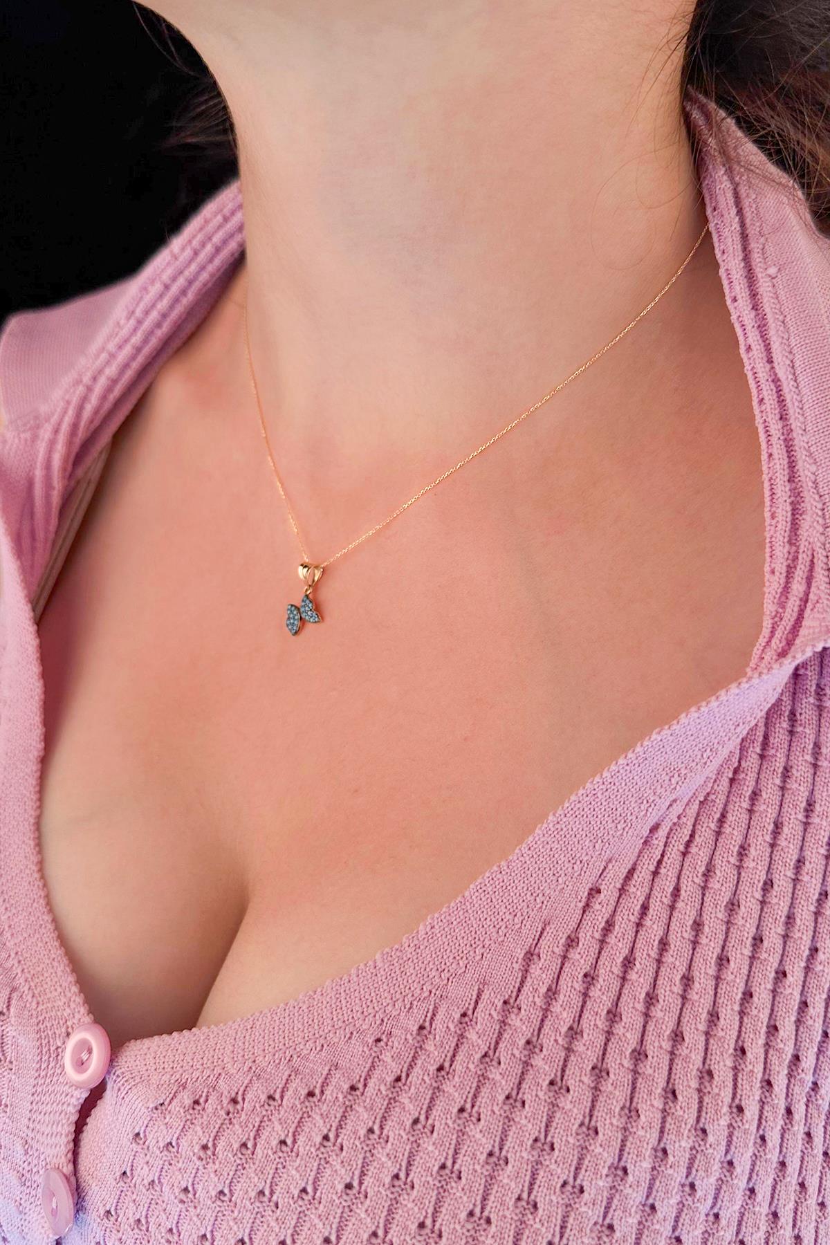 14ct Gold Cable Turquoise Stone Butterfly Necklace