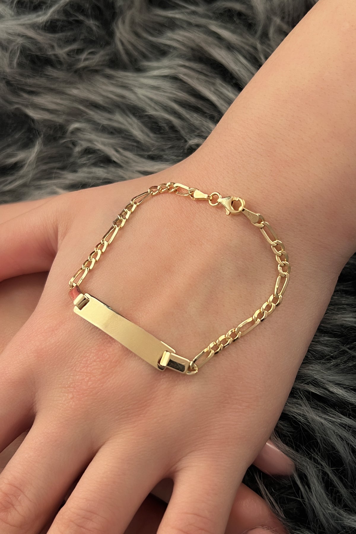 14K Gold Children's İD Figaro Link Bracelet