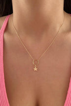 14ct Gold Chunky Star in Hoop Dangling Necklace