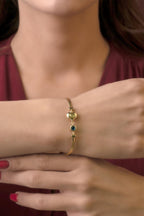 14ct Gold Classic Snake Chain Bracelet With Puffy Heart Evil Eye Charm