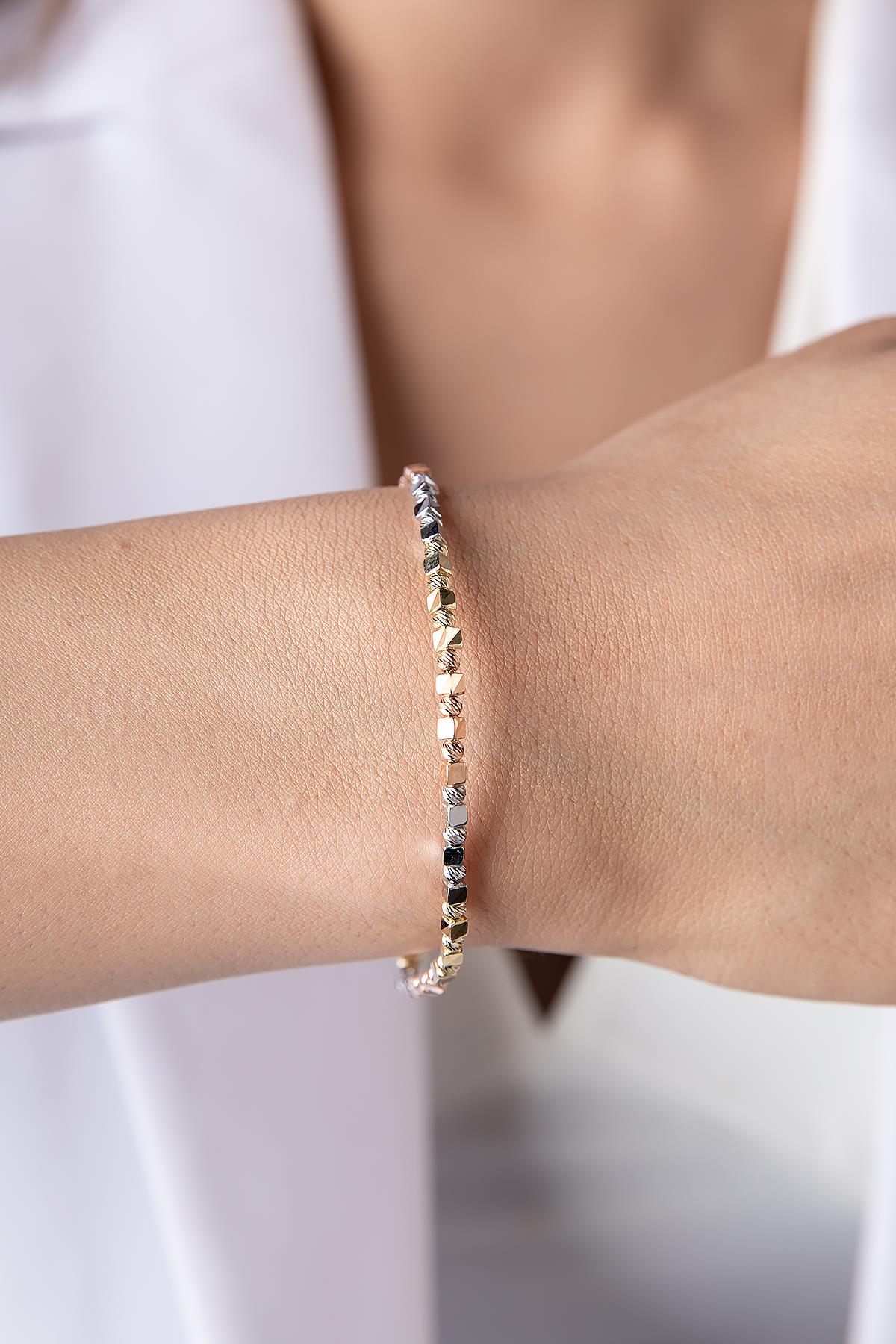 14K Gold Colorful Beaded Cube Bracelet