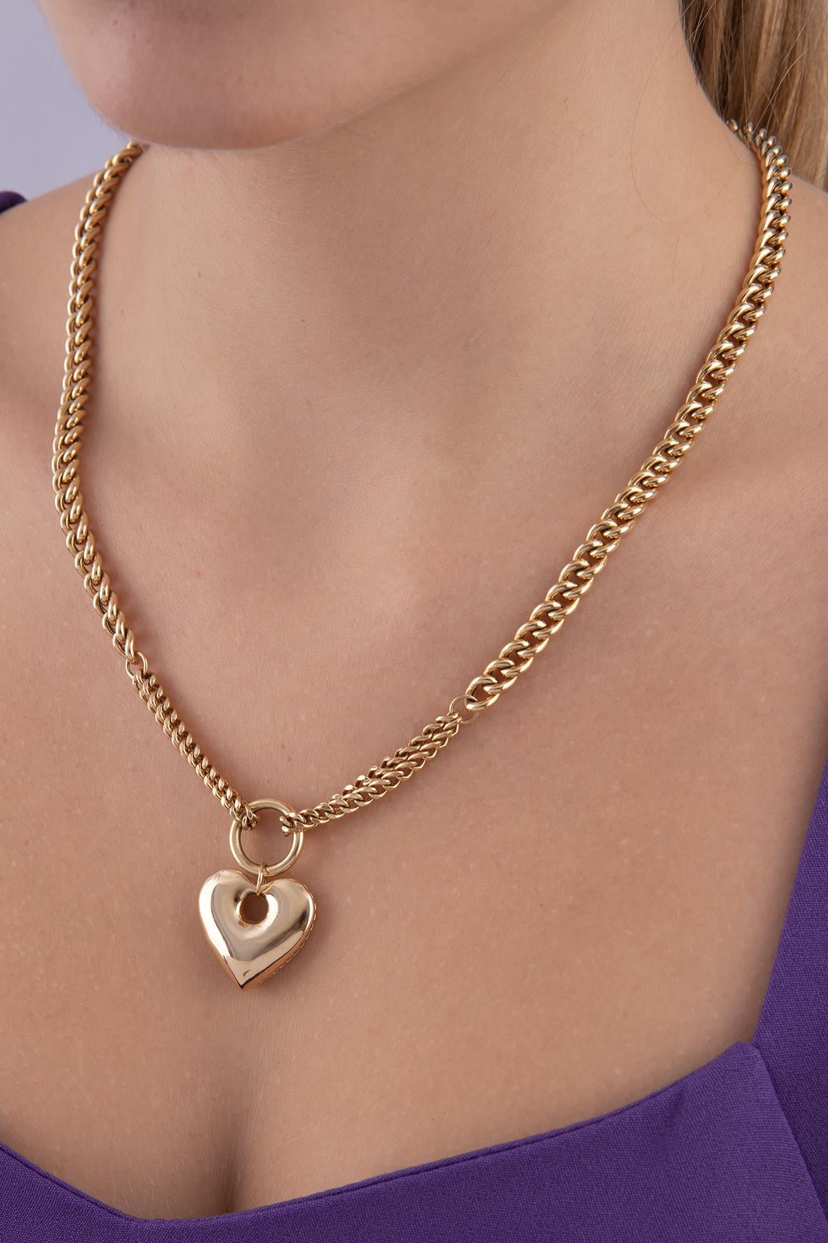 14ct Gold Cuban Chain Heart Necklace