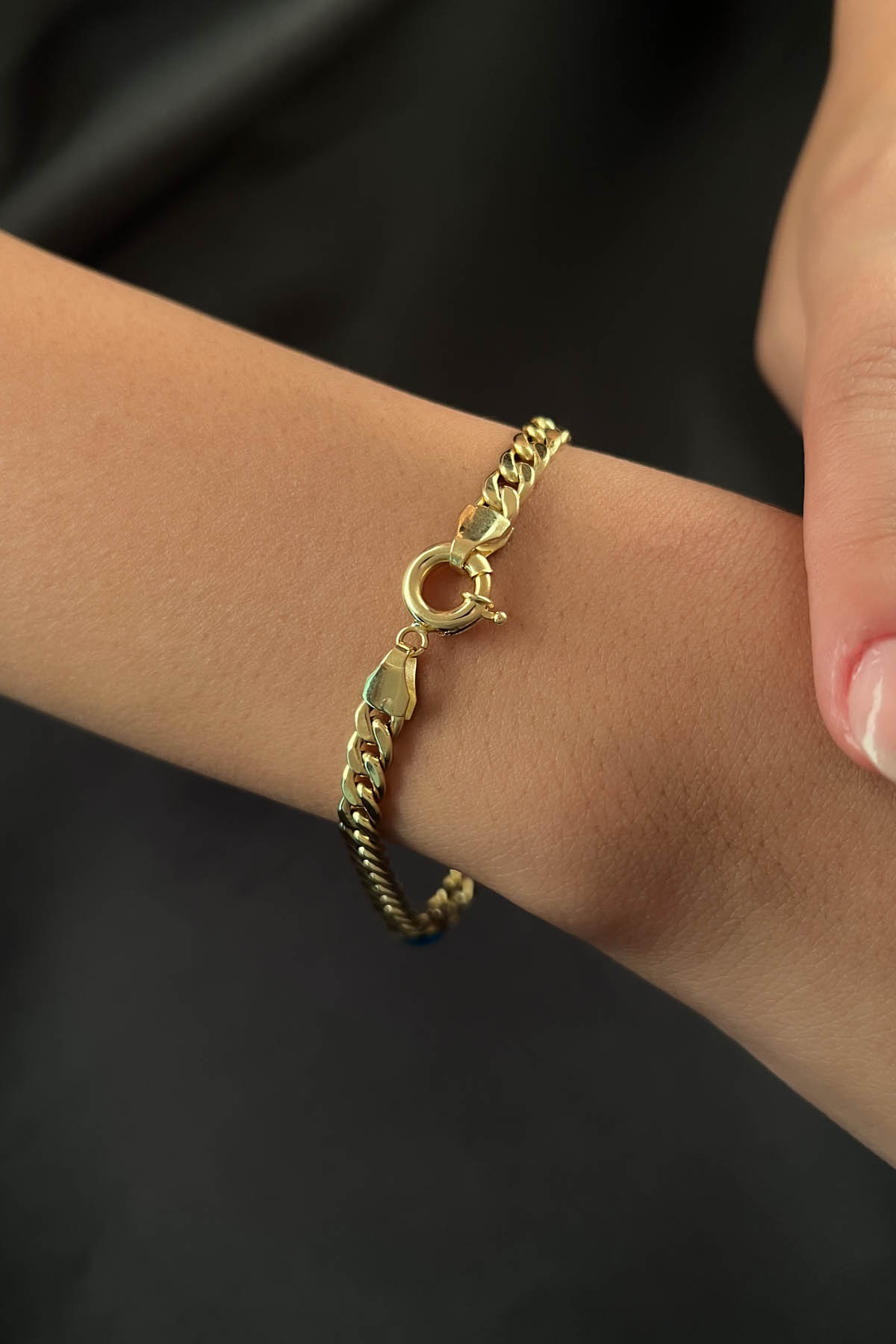 14K Gold Cuban Curb Evil Eye Chain Bracelet