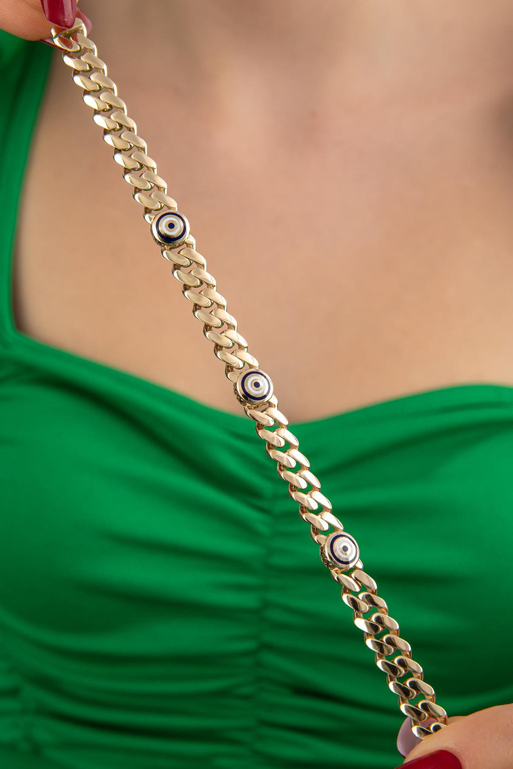 14ct Gold Cuban Evil Eyes Bracelet