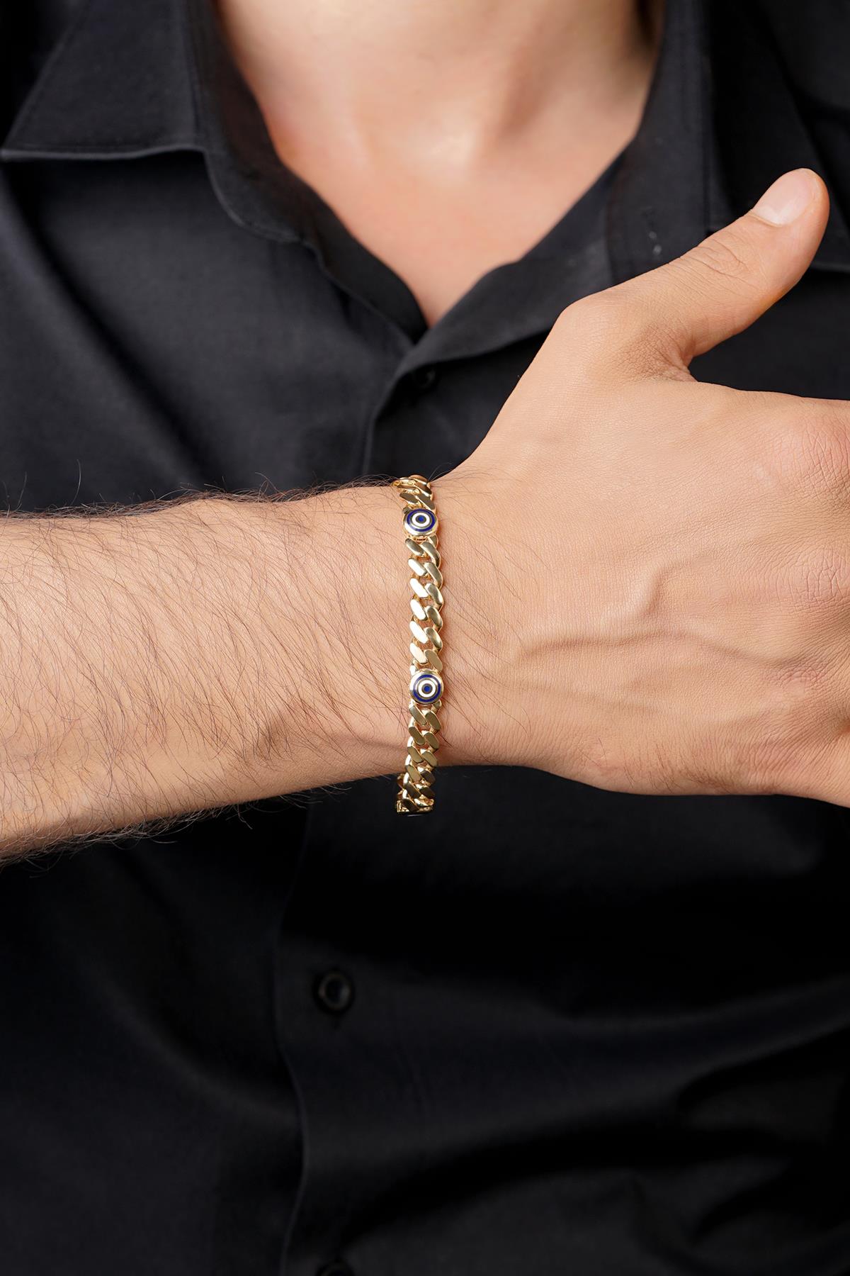 14ct Gold Cuban Evil Eyes Bracelet