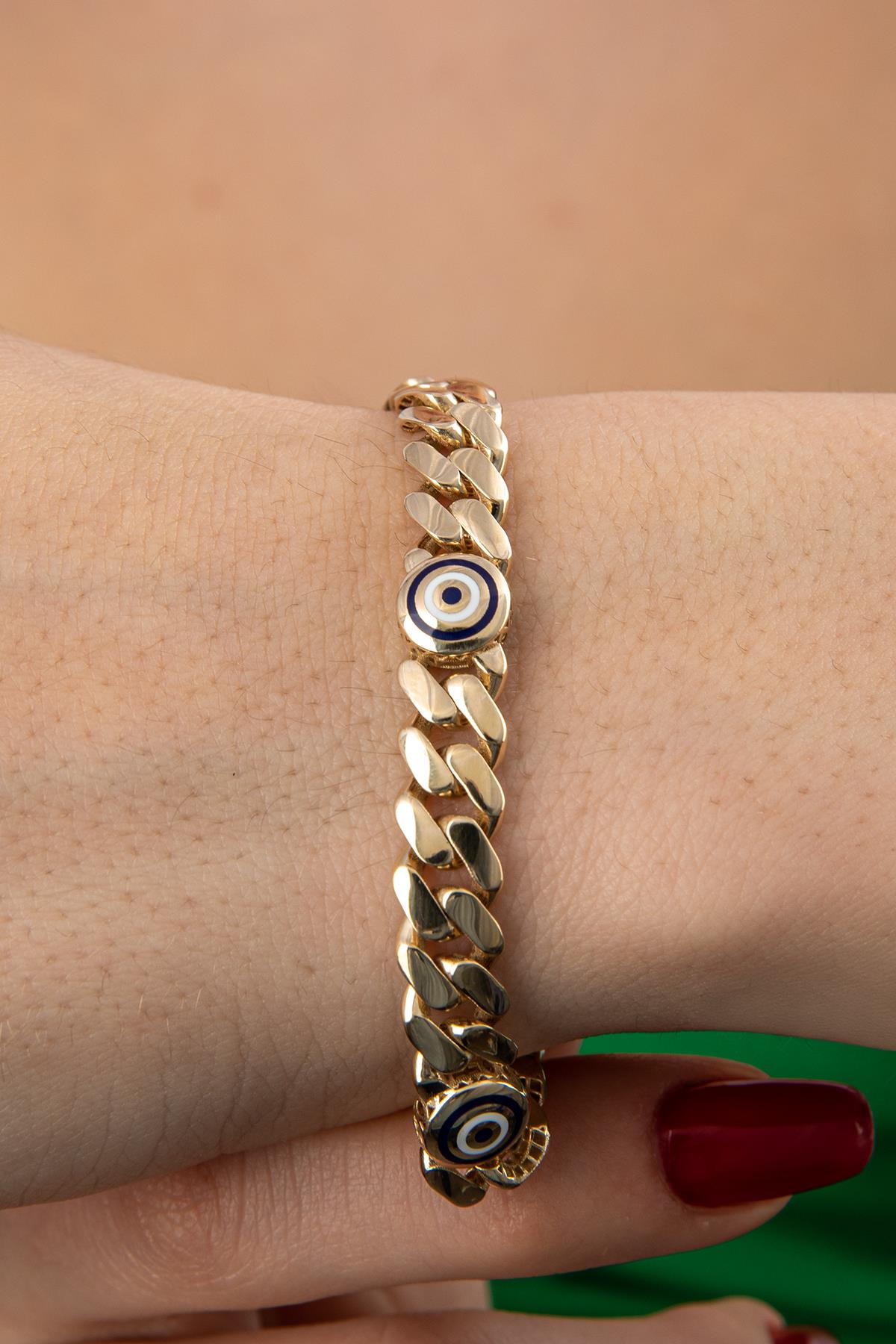 14ct Gold Cuban Evil Eyes Bracelet