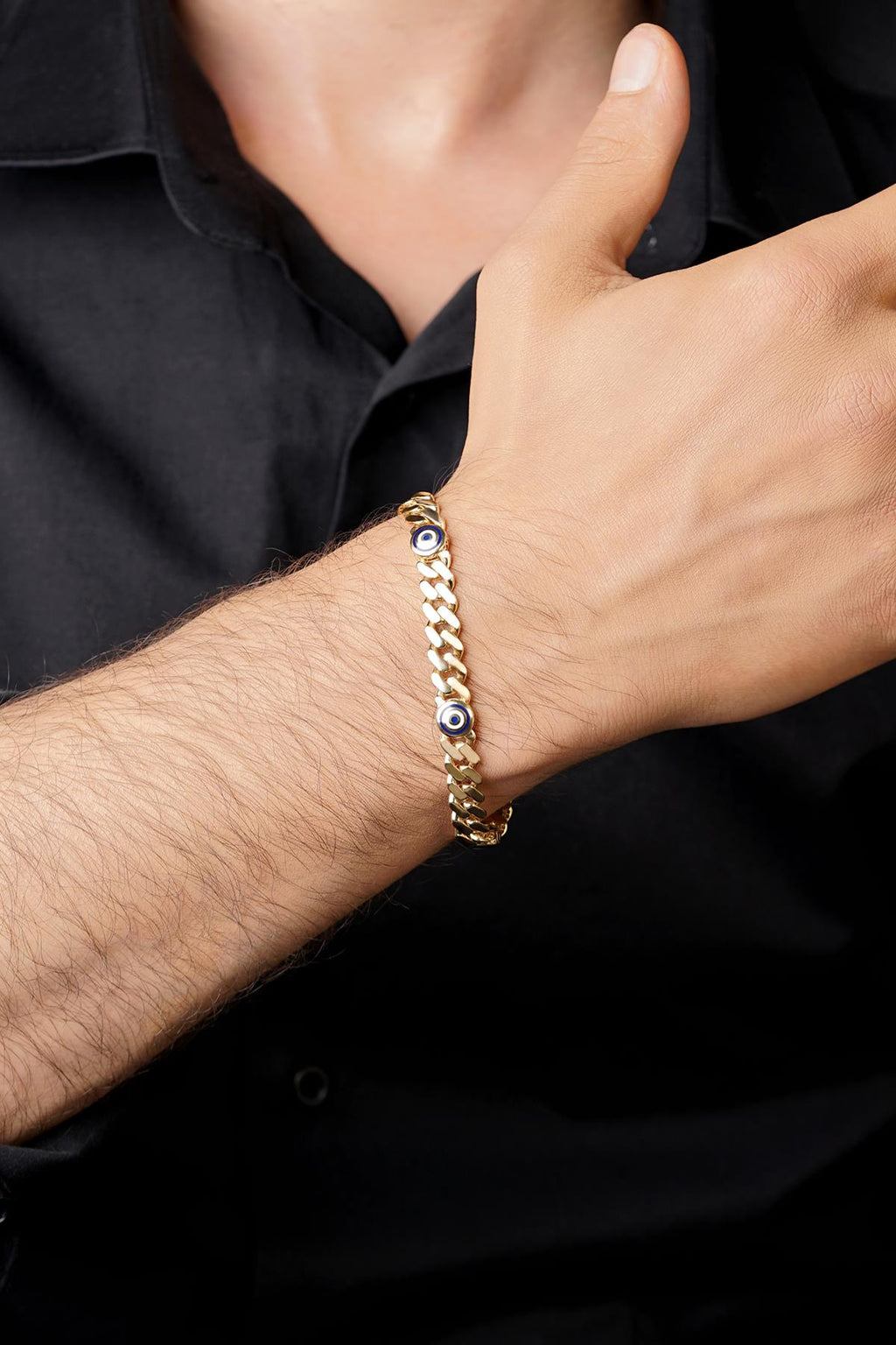 14ct Gold Cuban Evil Eyes Bracelet