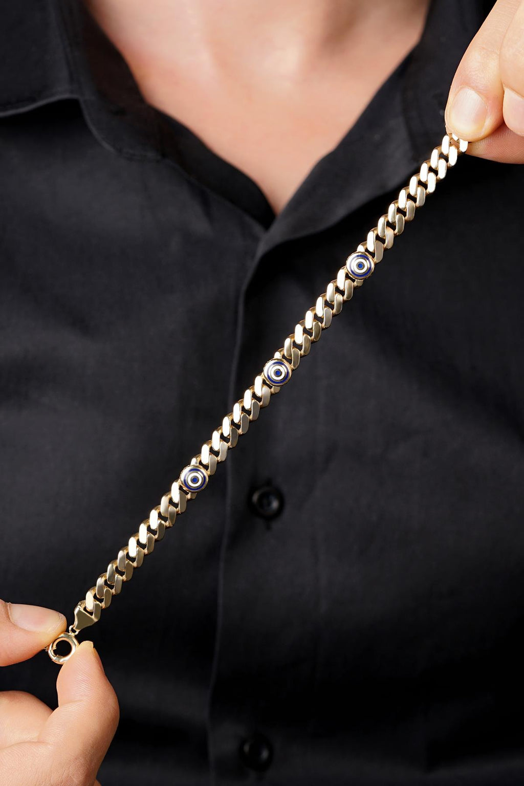 14ct Gold Cuban Evil Eyes Bracelet