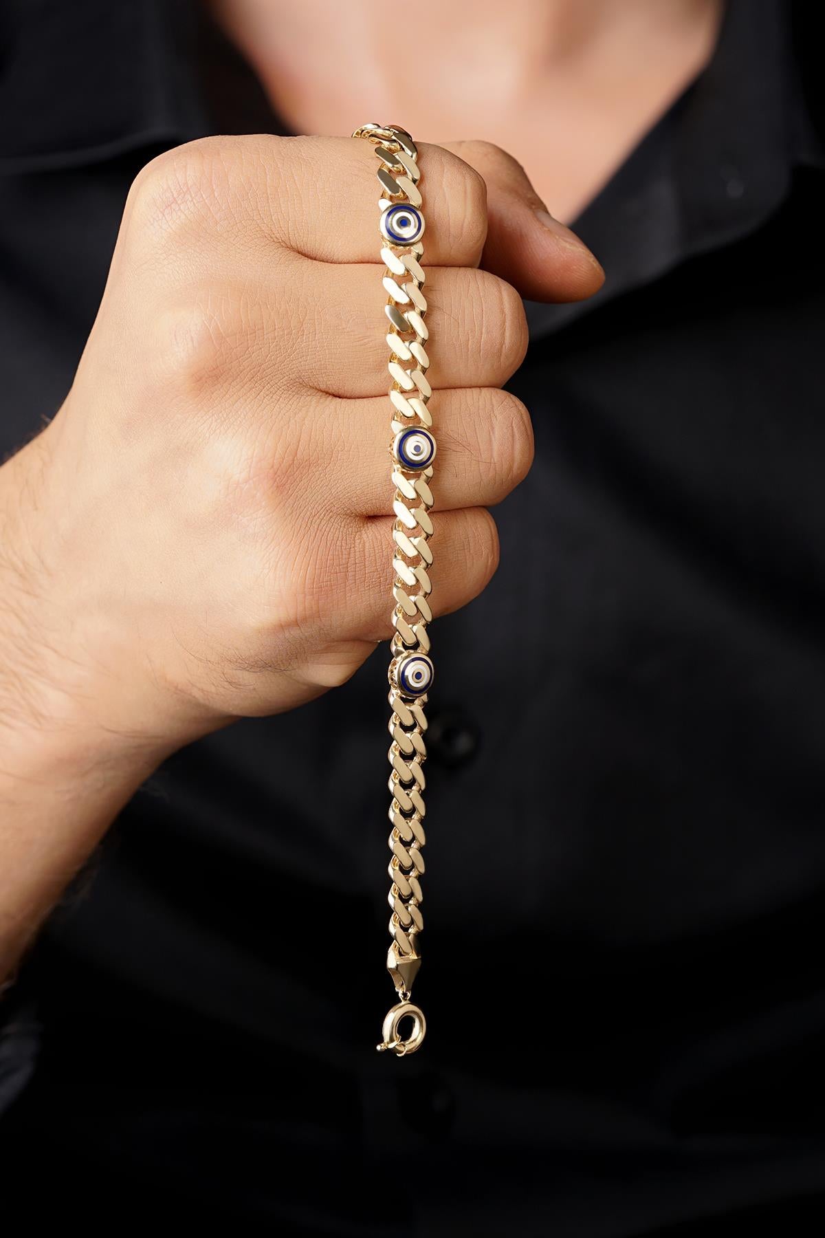 14ct Gold Cuban Evil Eyes Bracelet