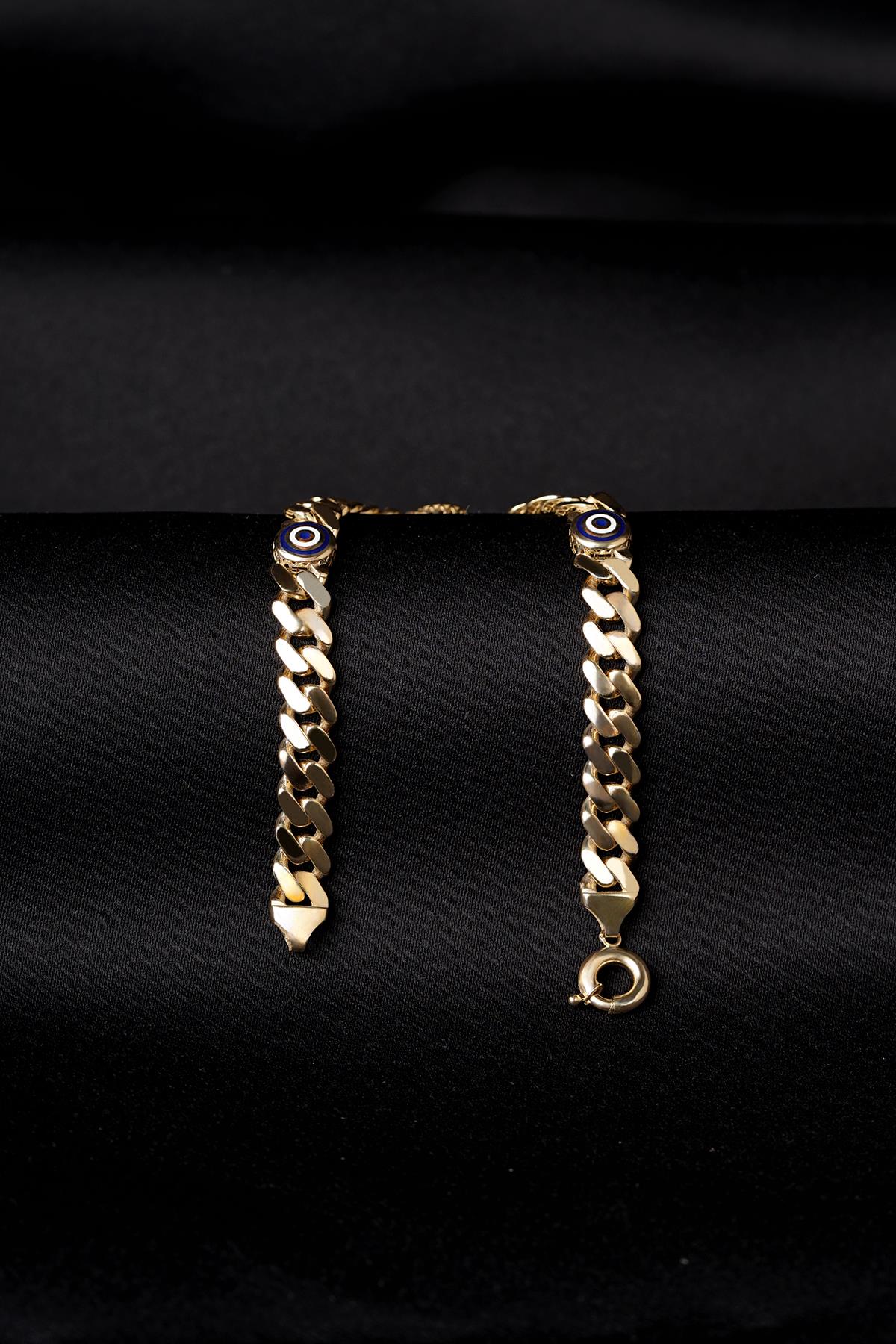 14ct Gold Cuban Evil Eyes Bracelet