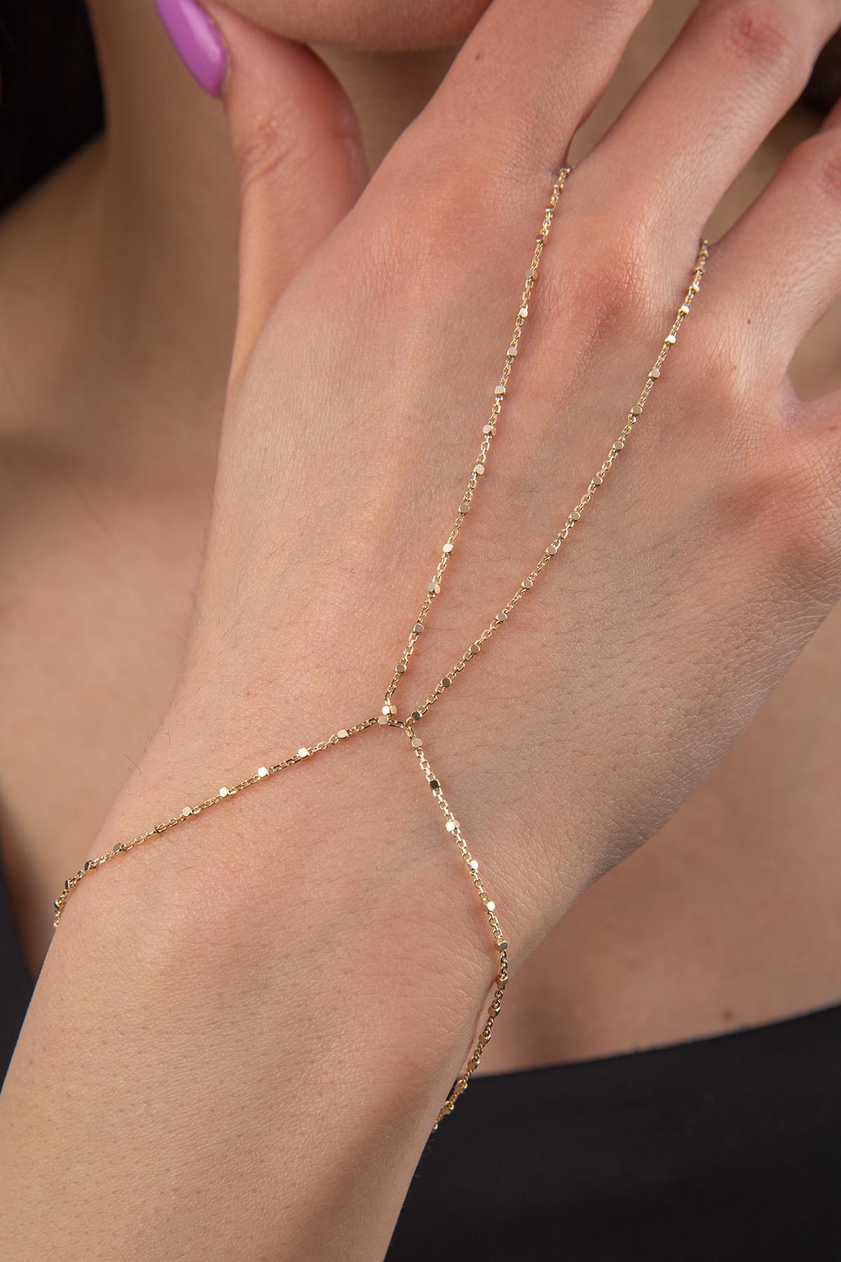 14ct Gold  Cube Hand Chain