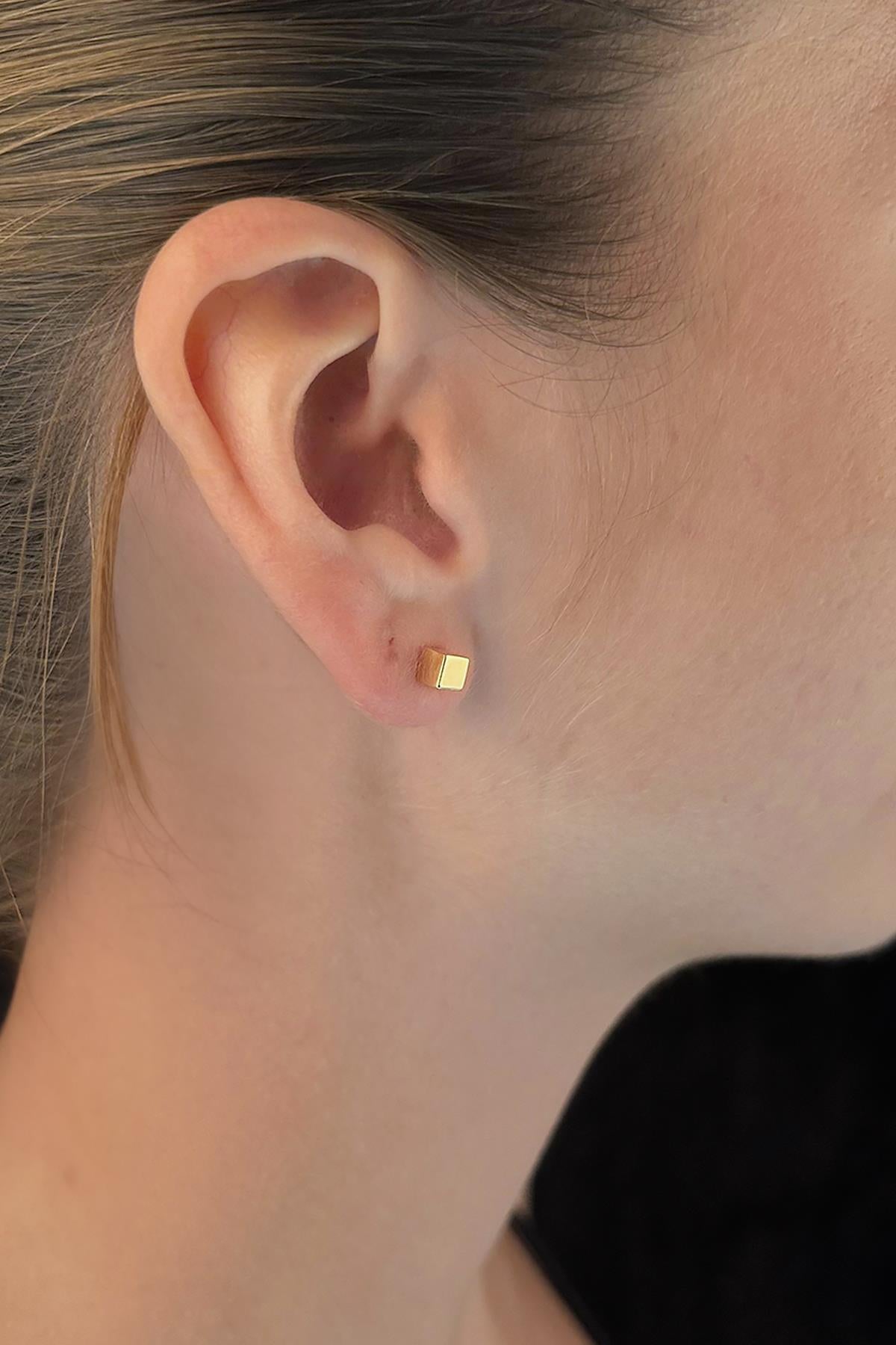 14K Gold Cube Stud Earrings 2