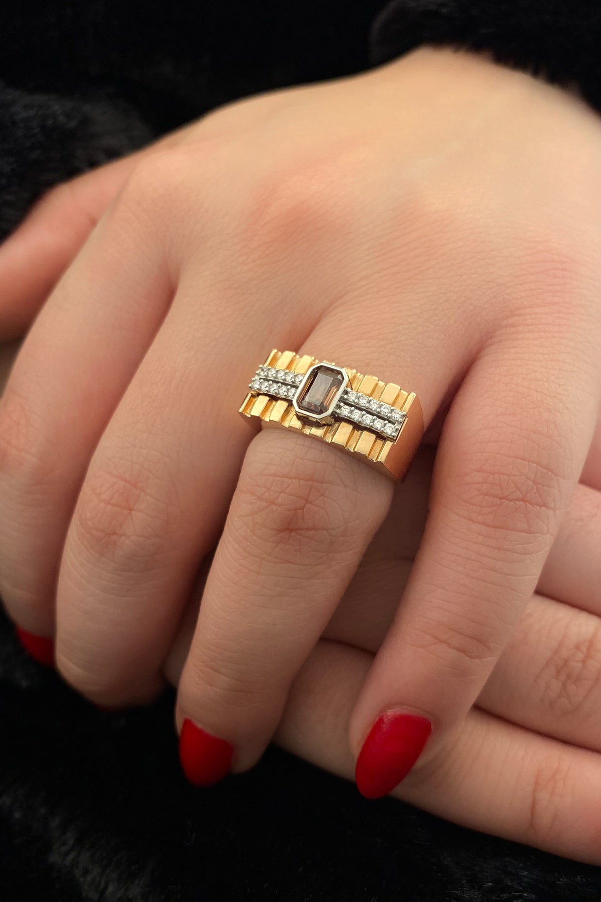 14K Gold Custom Design Topaz Baguette Stone Ring