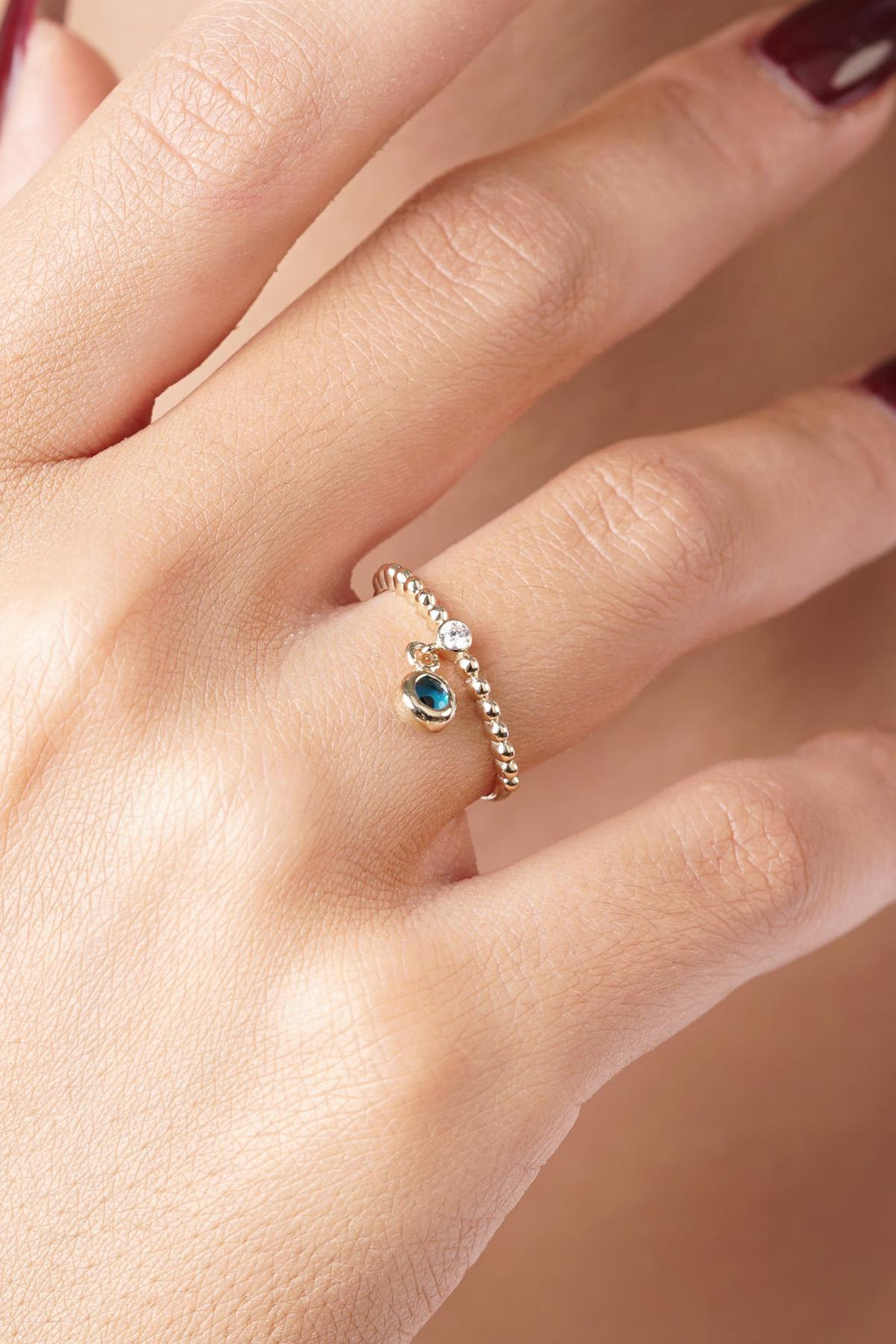 14ct Gold Dangle Evil Eye Ring