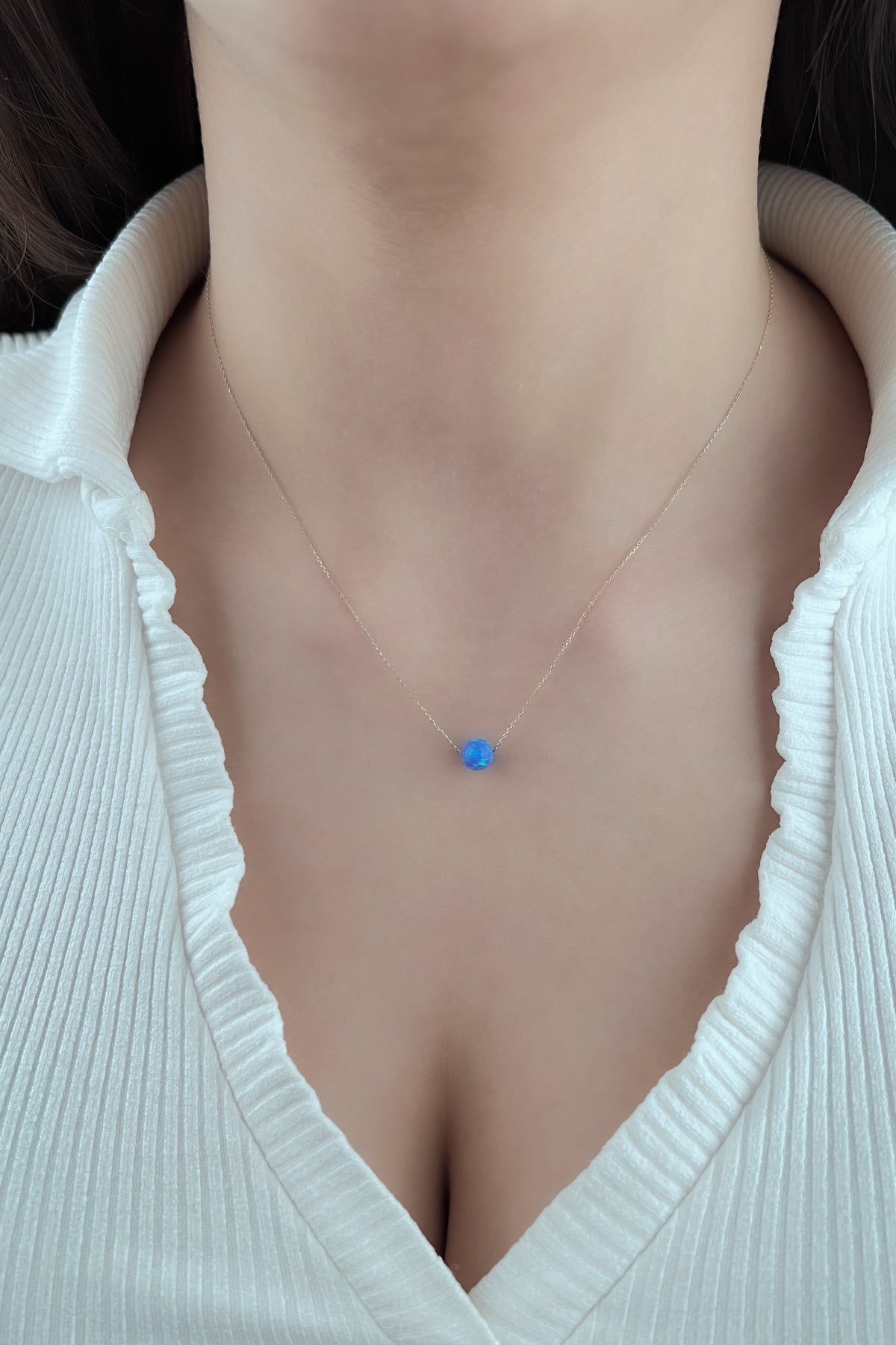 14ct Gold Dark Blue Opal Necklace