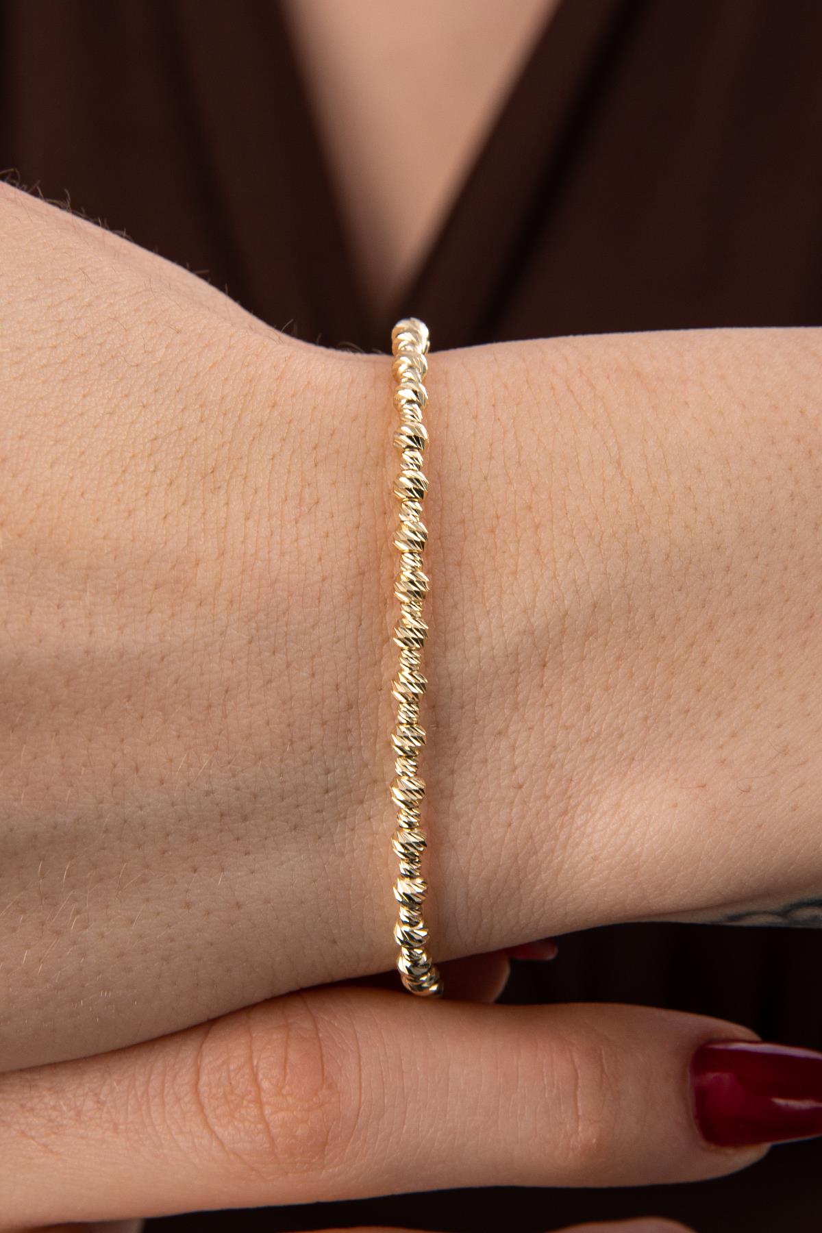 14K Gold Diamond Cut Ball Beaded Bracelet
