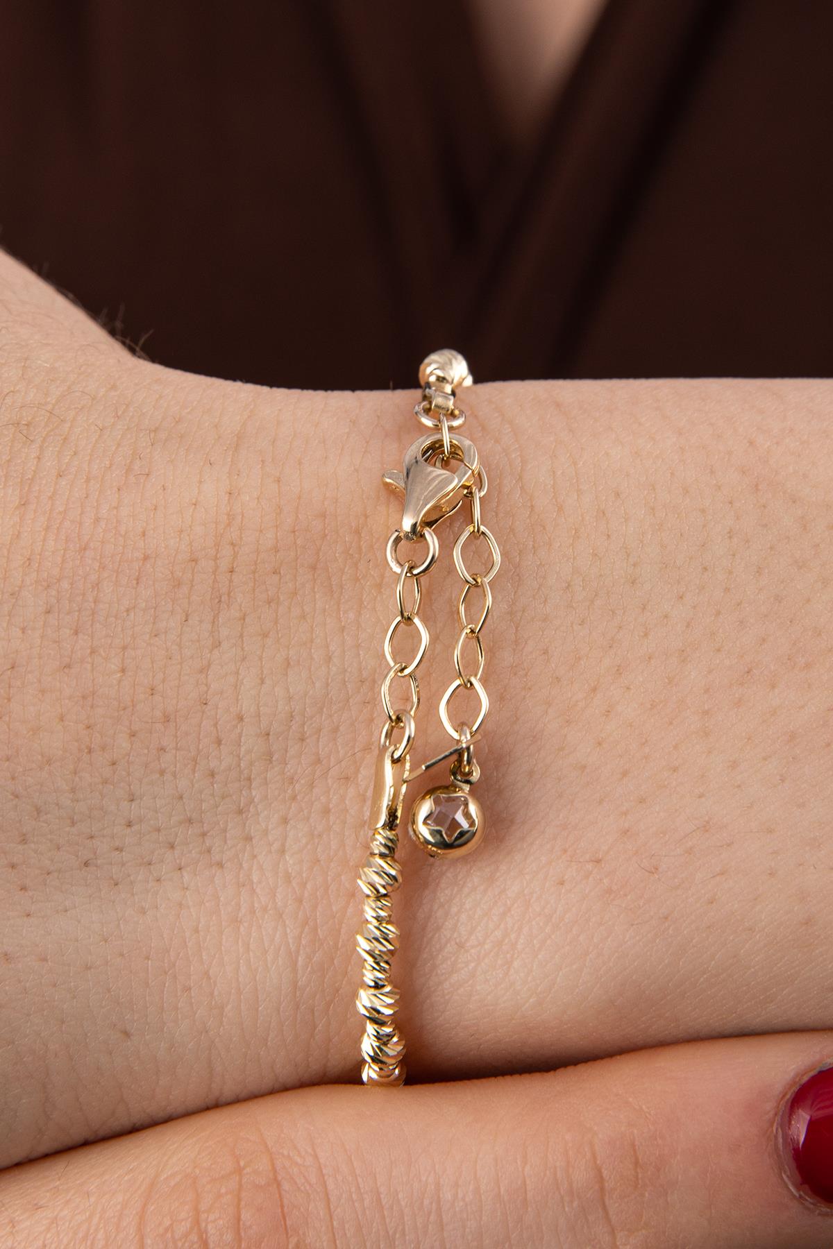 14K Gold Diamond Cut Ball Beaded Bracelet