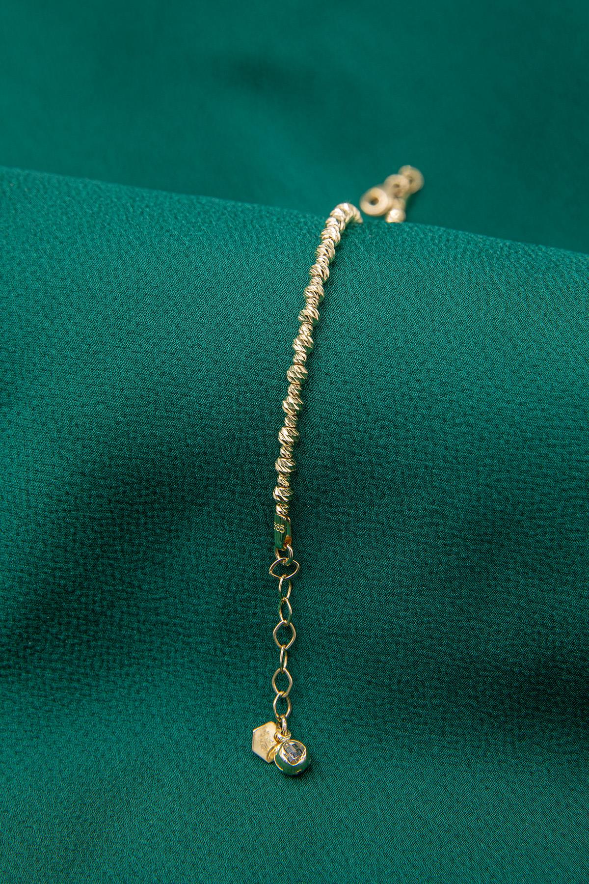 14K Gold Diamond Cut Ball Beaded Bracelet