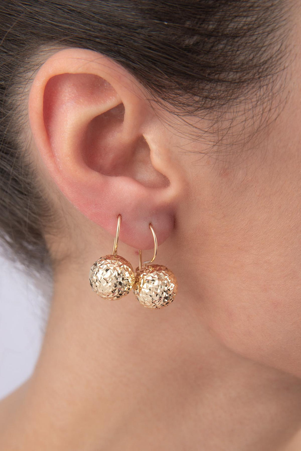 14ct Gold Diamond _ Cut Euroball Earrings ( Big )