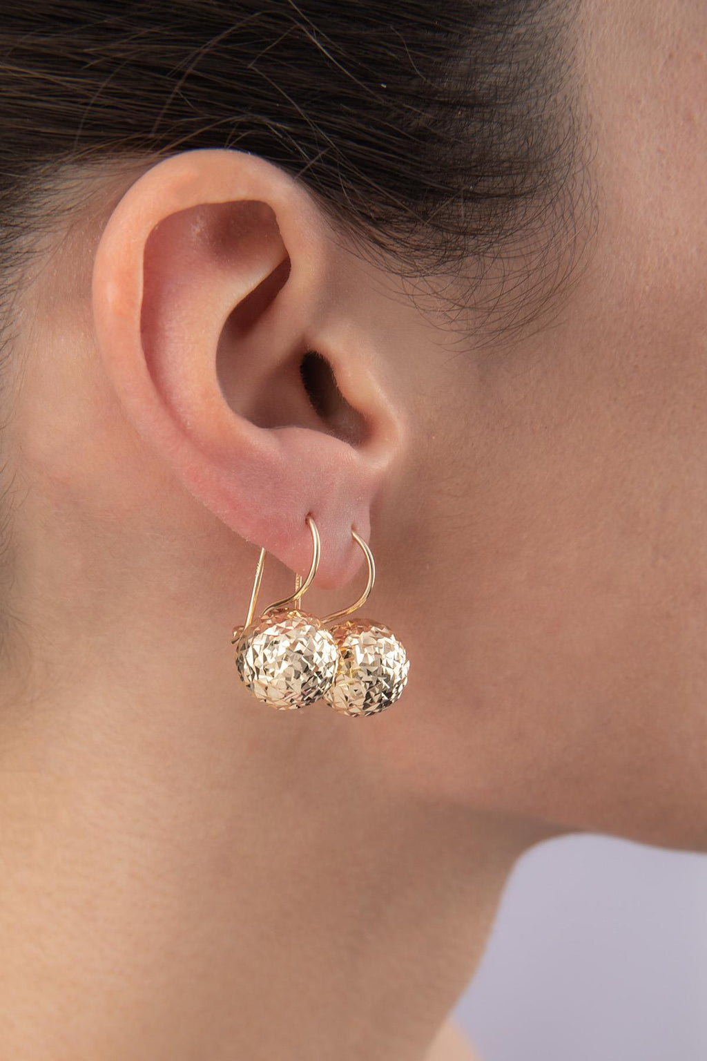 14ct Gold Diamond _ Cut Euroball Earrings ( Big )