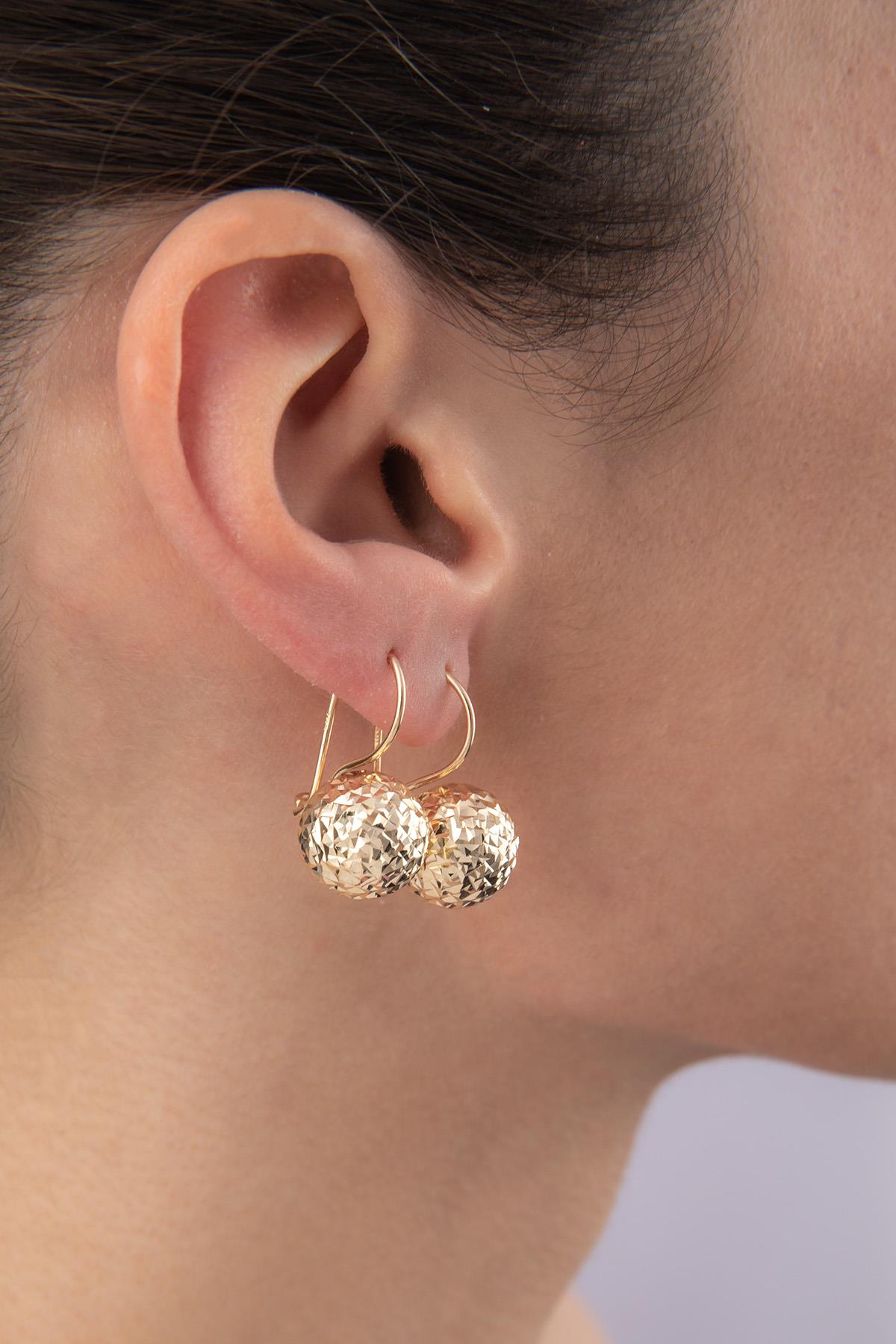 14ct Gold Diamond _ Cut Euroball Earrings ( Big )