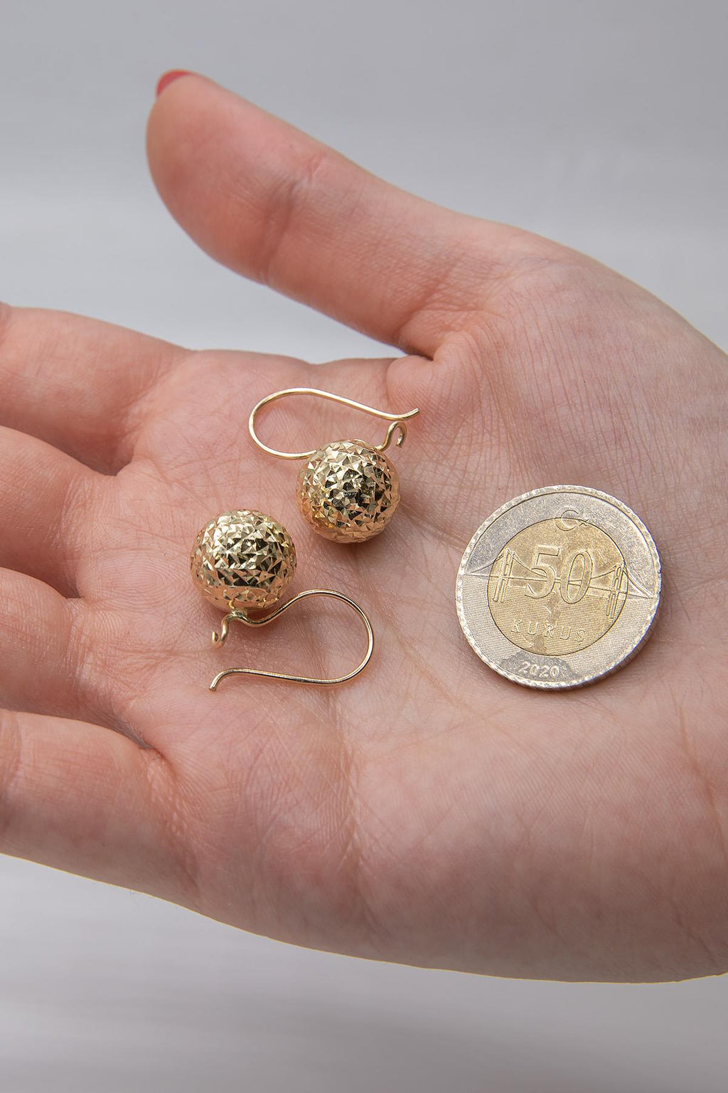 14ct Gold Diamond _ Cut Euroball Earrings ( Big )