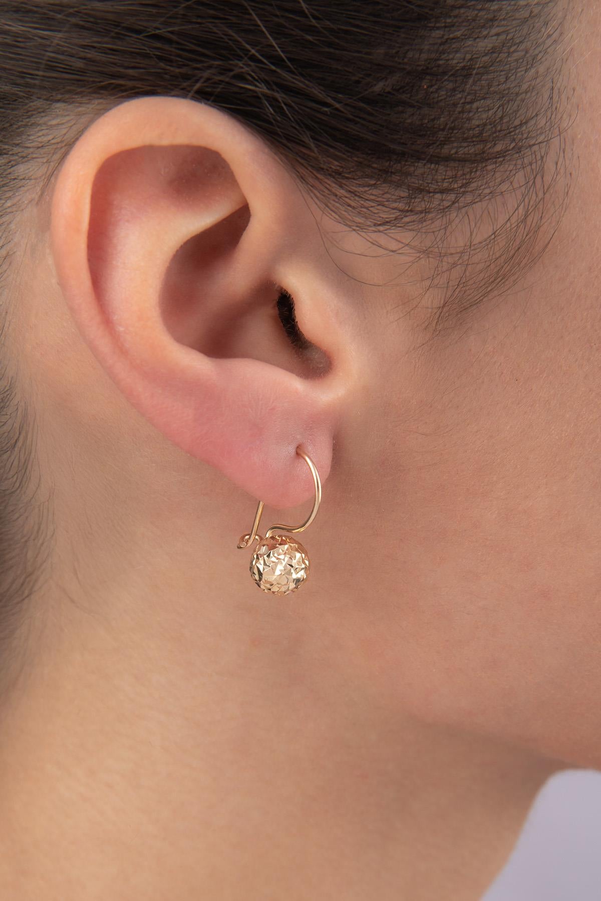 14ct Gold Diamond _ Cut Euroball Earrings ( Medium )