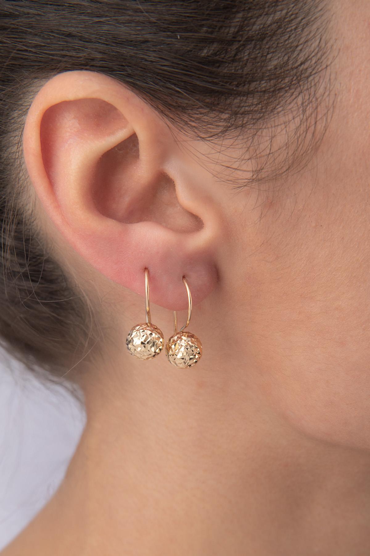 14ct Gold Diamond _ Cut Euroball Earrings ( Medium )